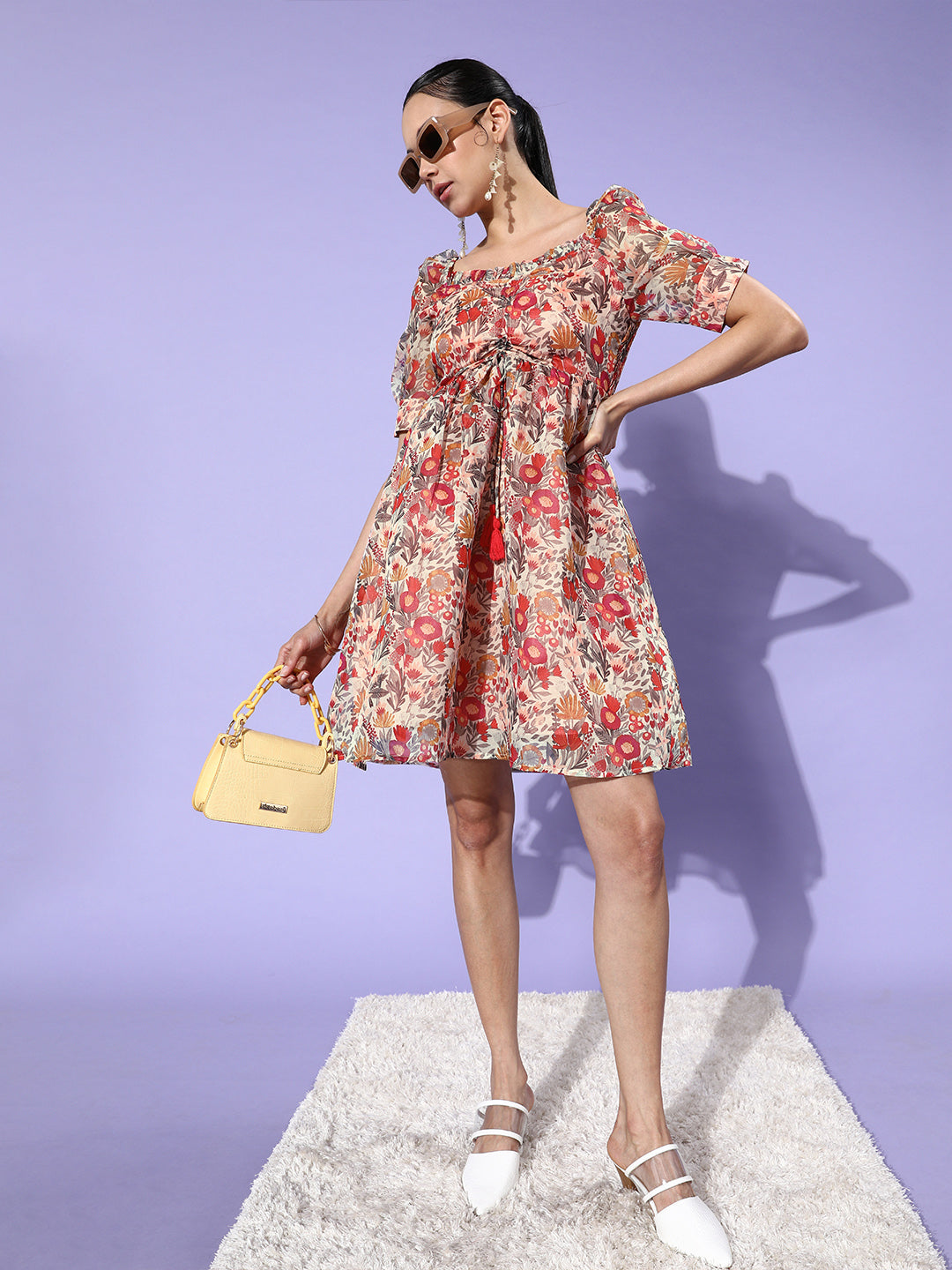 Women's Multicoloured Floral Print Organza Dress