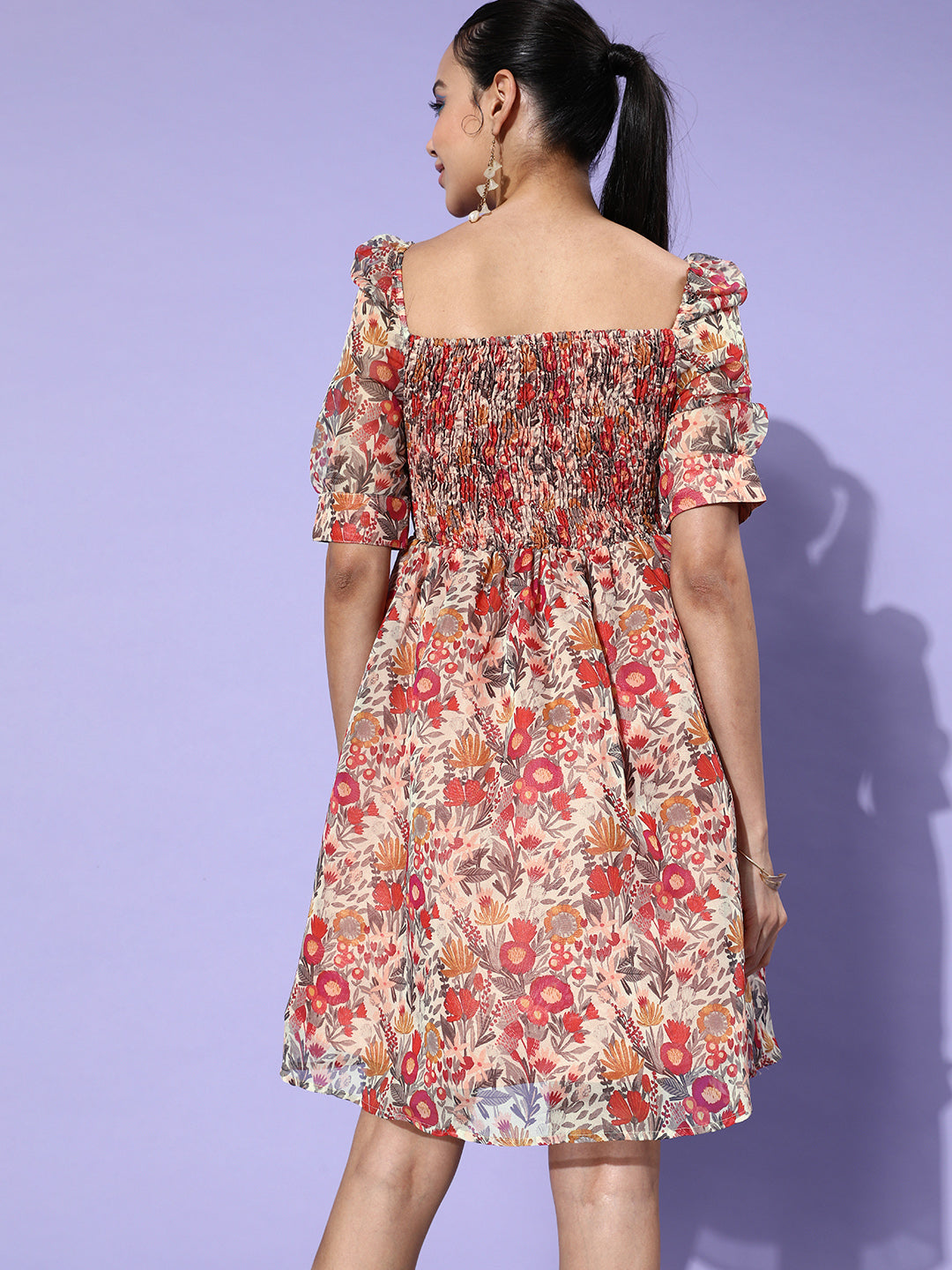 Women's Multicoloured Floral Print Organza Dress