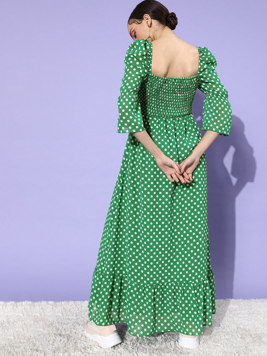 Women's Green Polka Maxi Dress