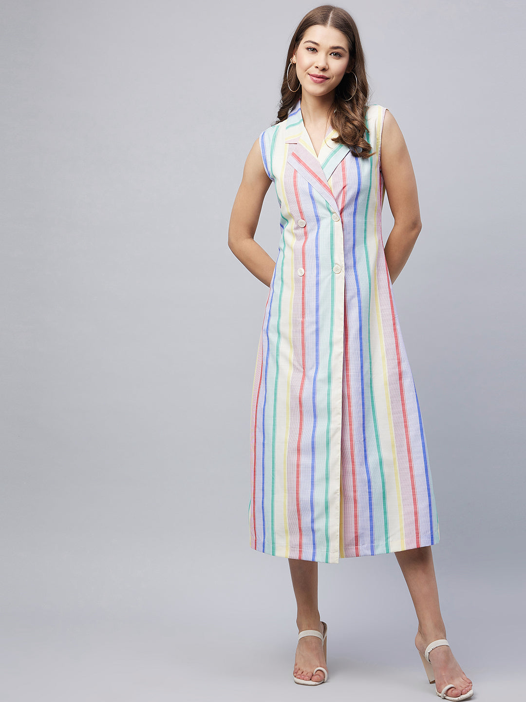 Women's Multi Coloured Striped Blazer Midi Dress