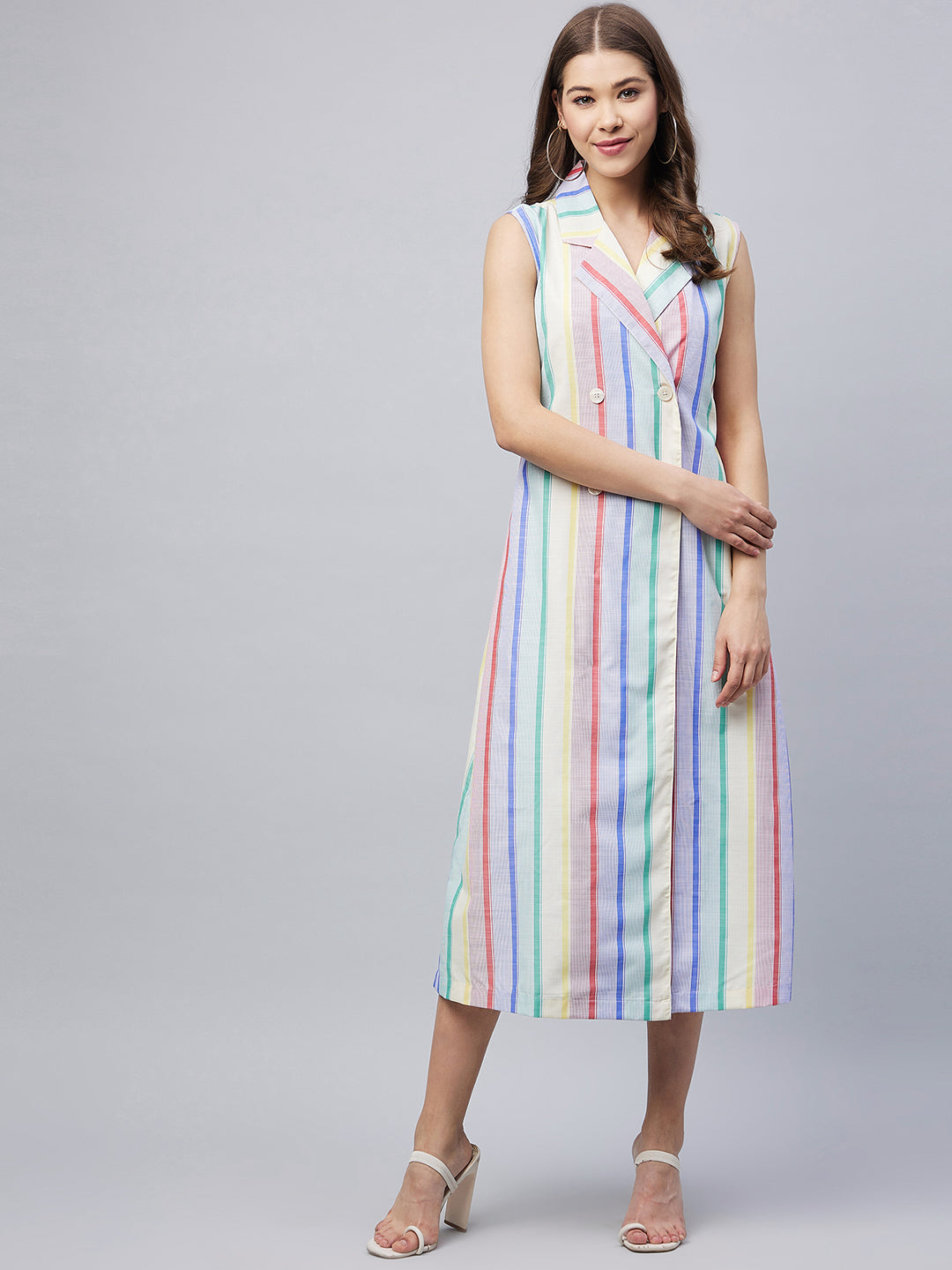 Women's Multi Coloured Striped Blazer Midi Dress