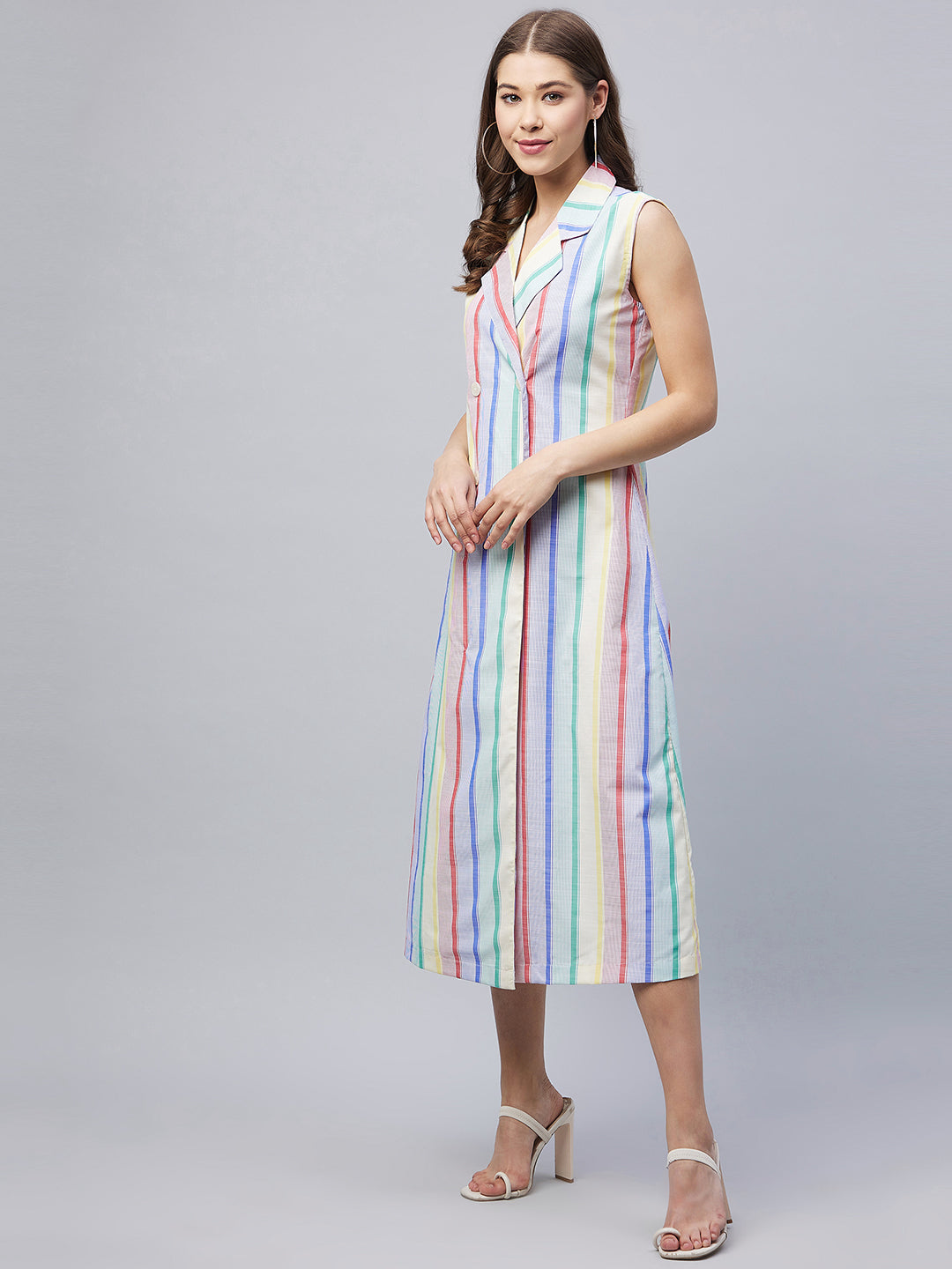 Women's Multi Coloured Striped Blazer Midi Dress