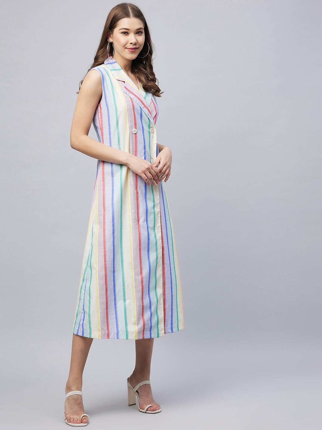 Women's Multi Coloured Striped Blazer Midi Dress