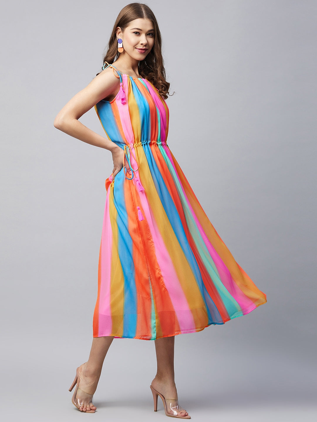 Women's MultiColoured Striped Rainbow Dress