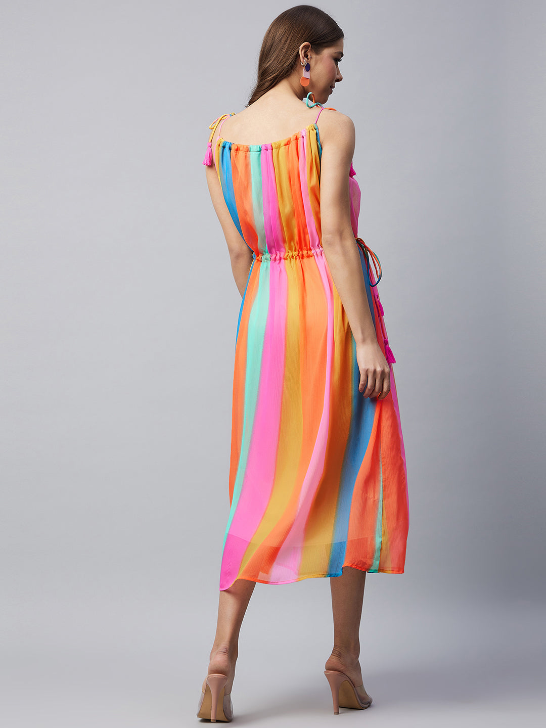 Women's MultiColoured Striped Rainbow Dress – Stylestone