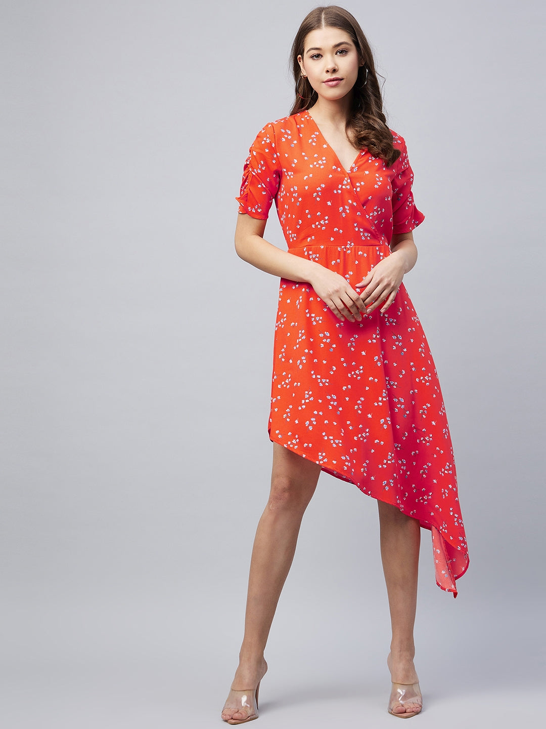 Women's Orange Floral Print Dress