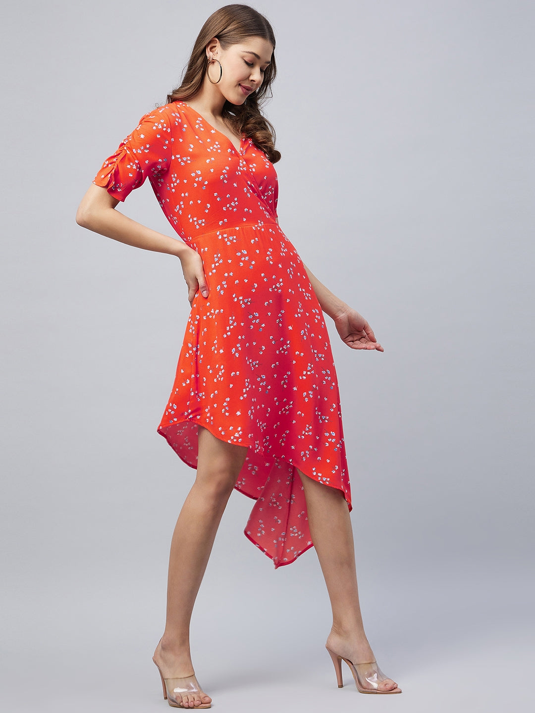 Women's Orange Floral Print Dress