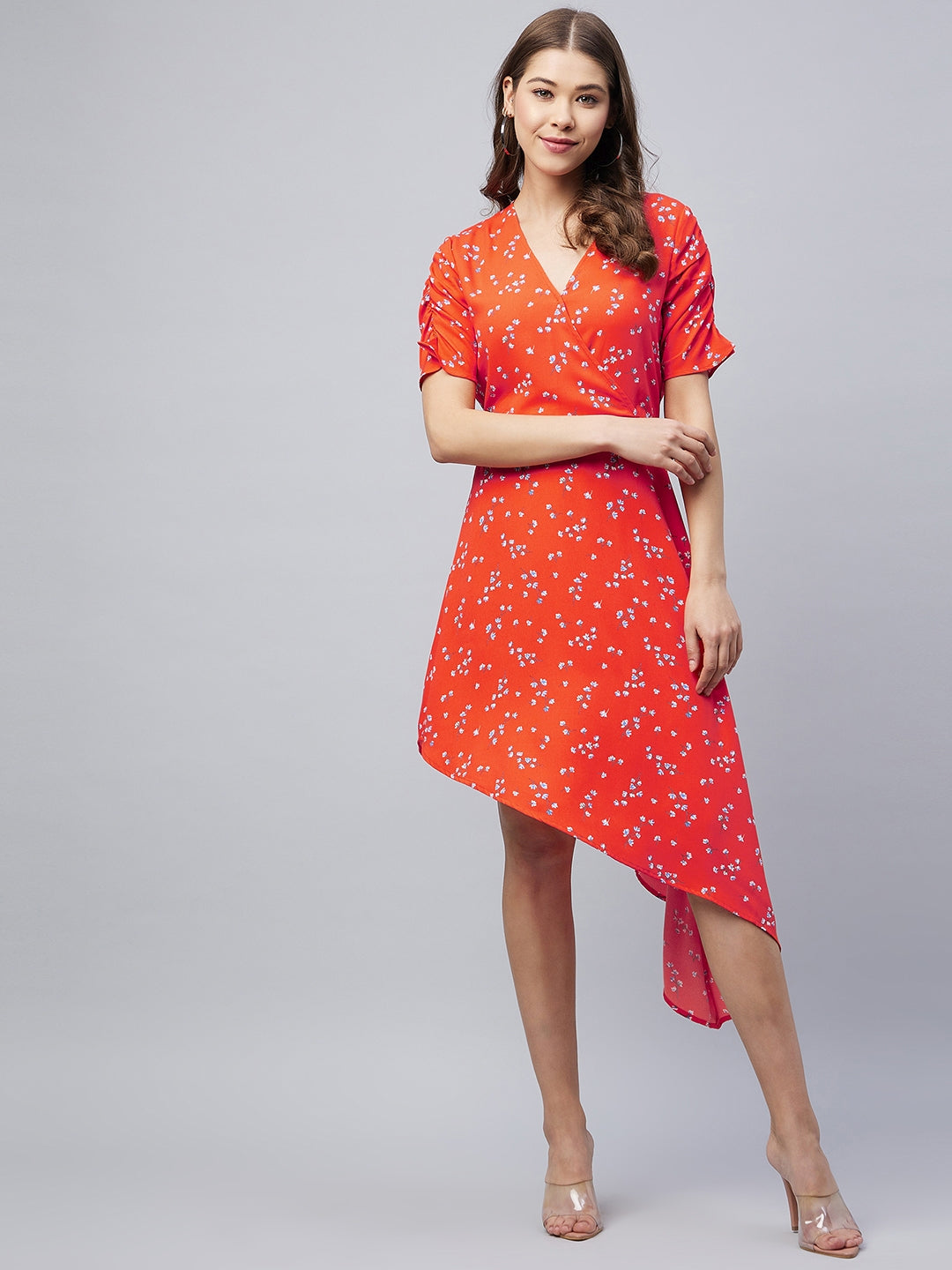 Women's Orange Floral Print Dress