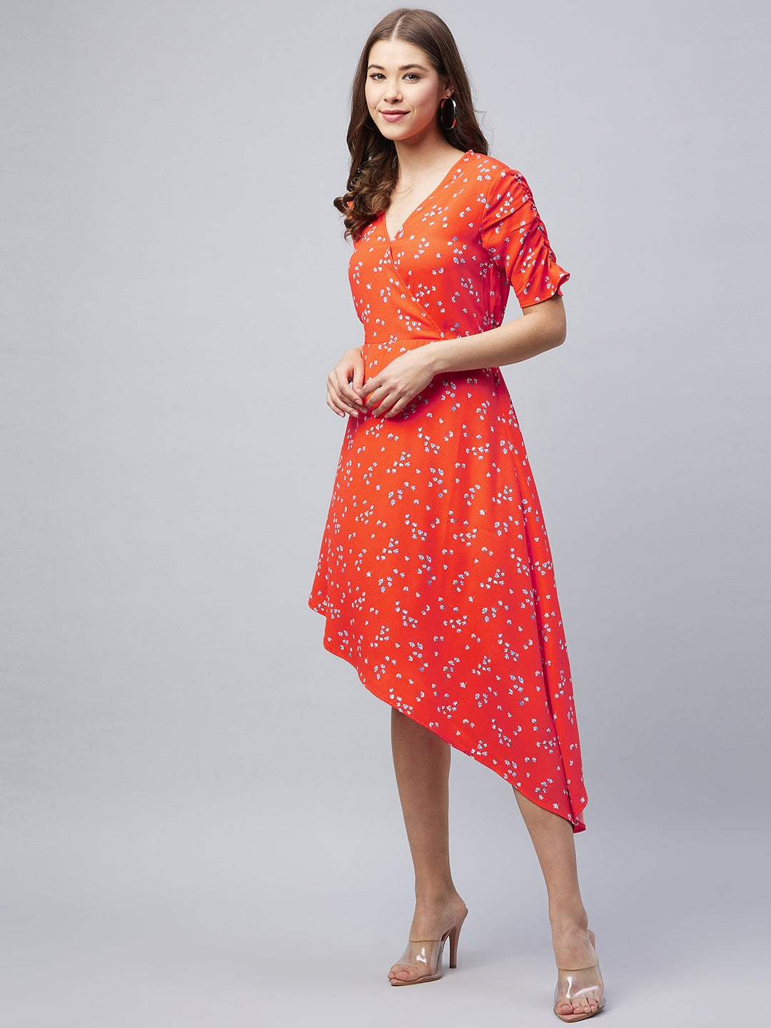 Women's Orange Floral Print Dress