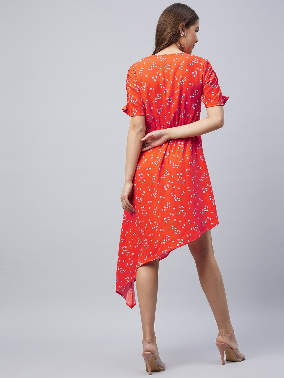Women's Orange Floral Print Dress