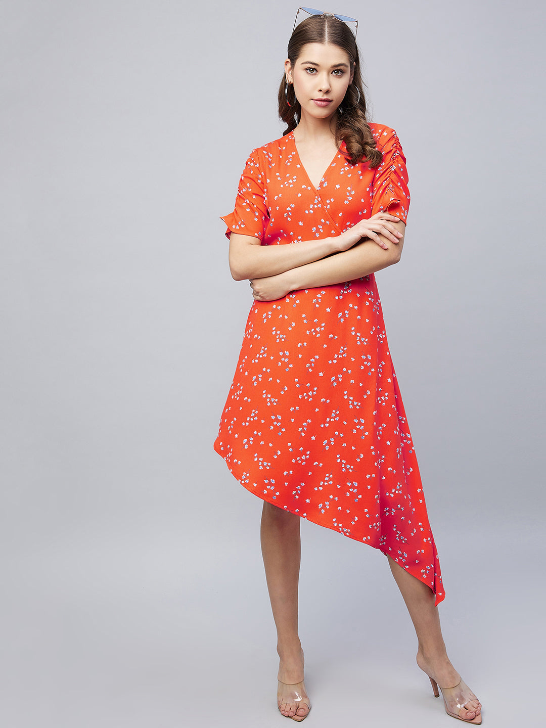 Women's Orange Floral Print Dress