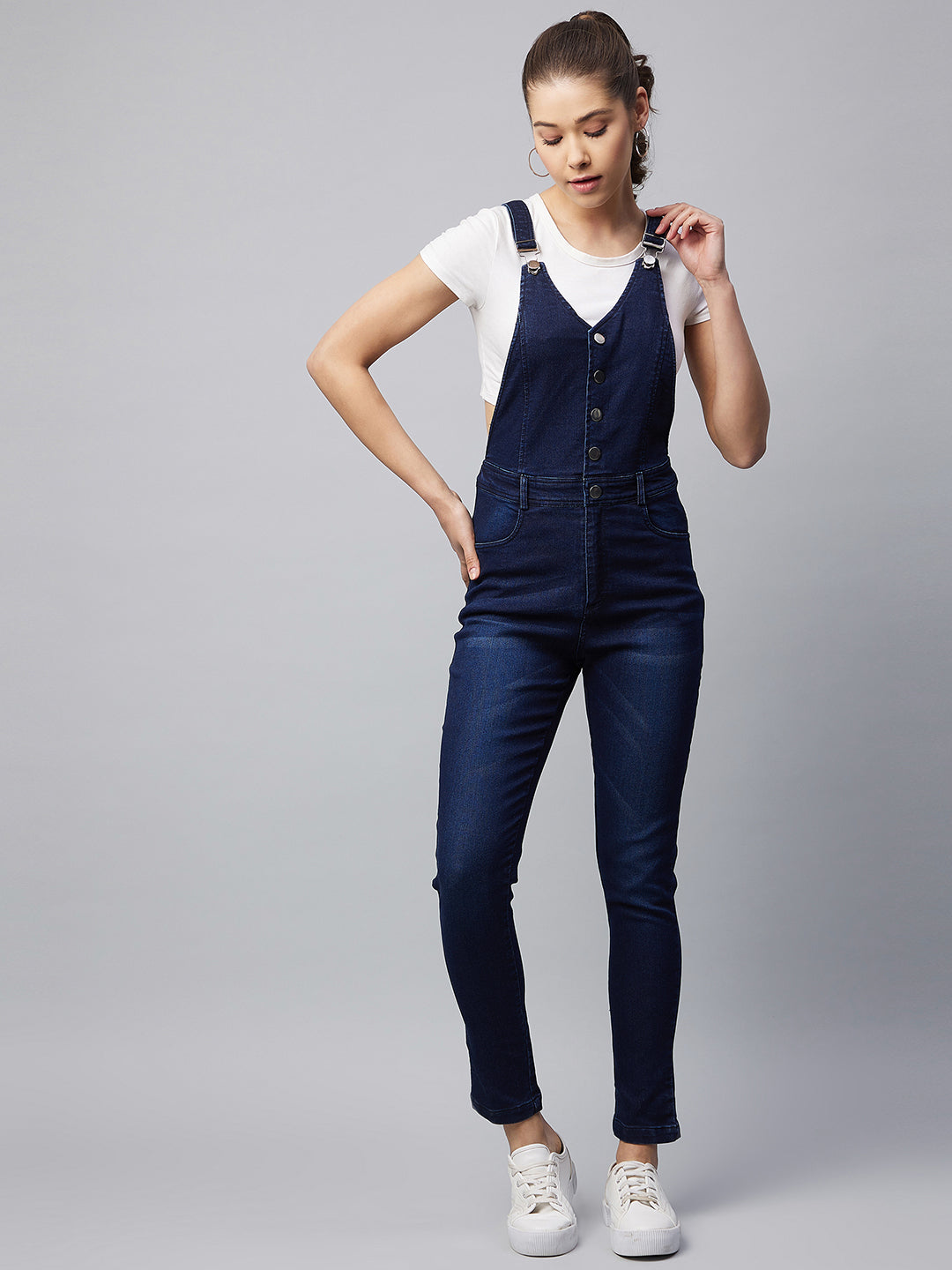 Women's Denim Lycra Dungaree (T Shirt not included)