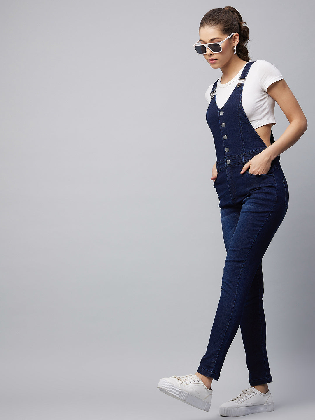 Women's Denim Lycra Dungaree (T Shirt not included)