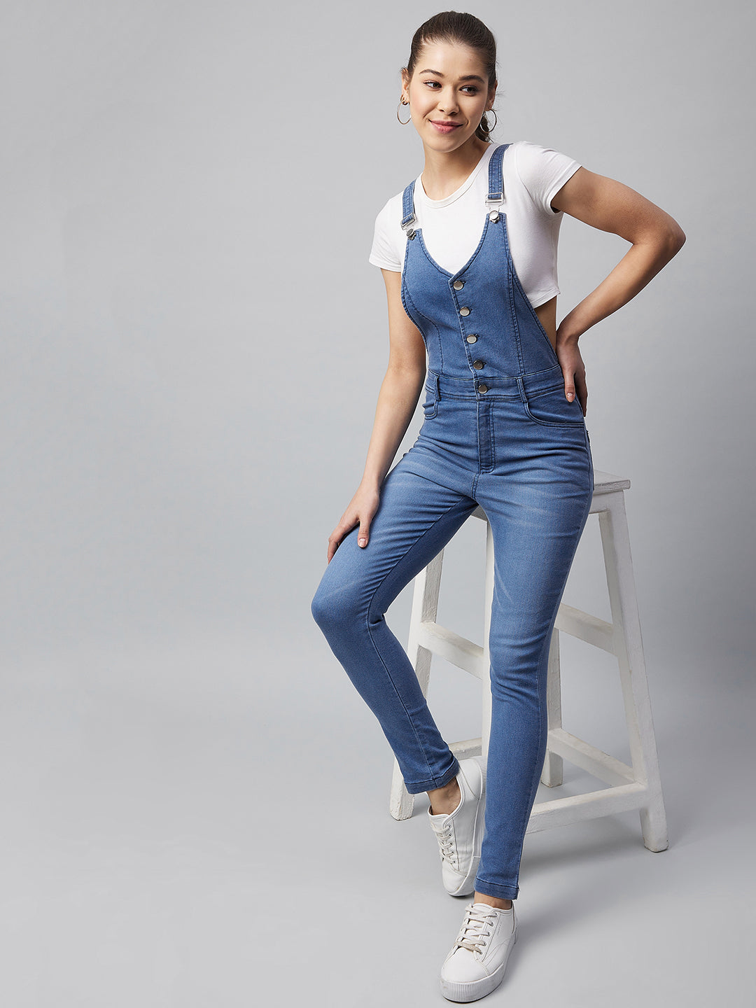 Women's Denim Lycra Dungaree (T Shirt not included)