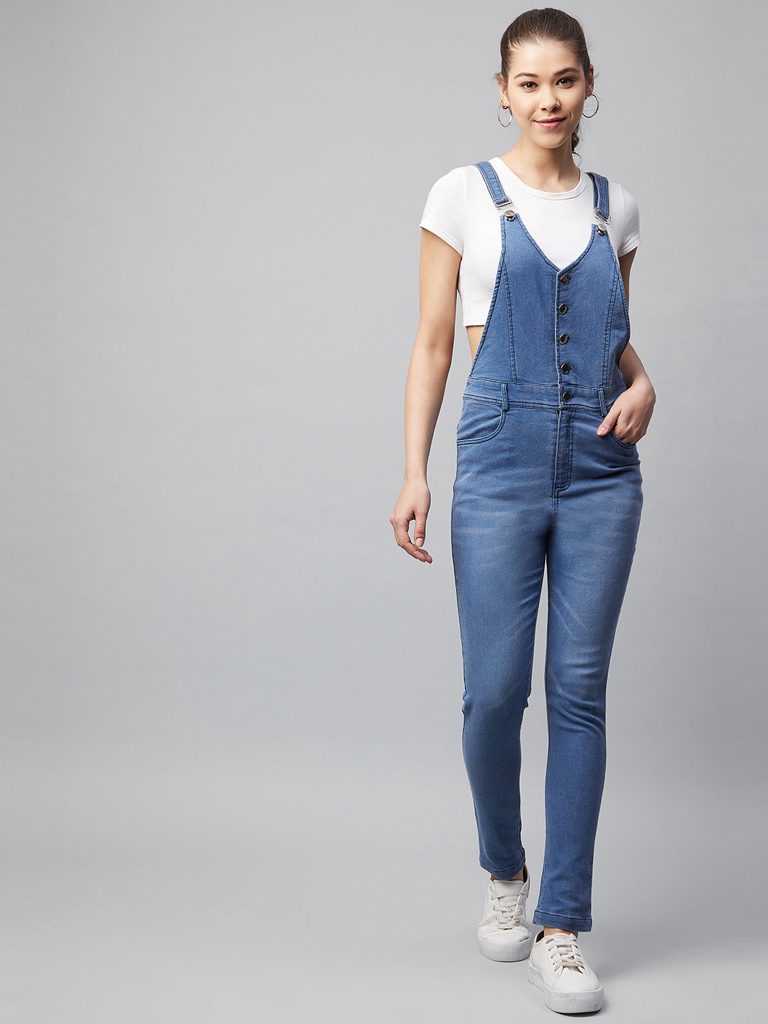 Women's Denim Lycra Dungaree (T Shirt not included)