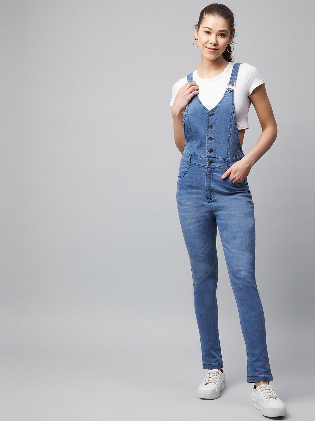 Women's Denim Lycra Dungaree (T Shirt not included)