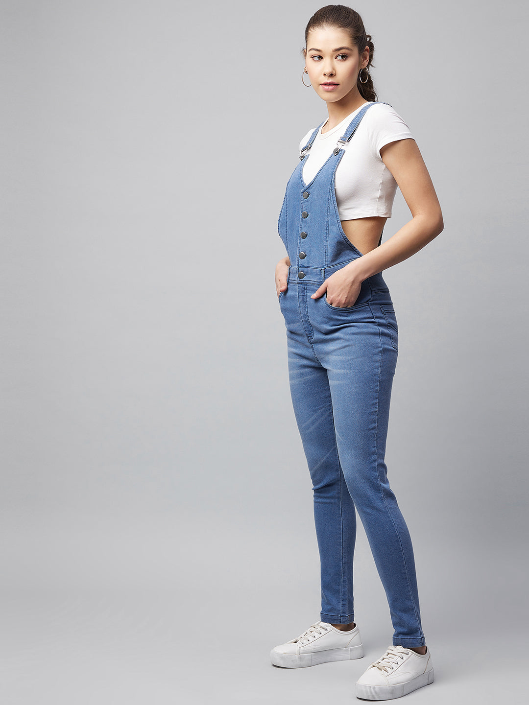 Women's Denim Lycra Dungaree (T Shirt not included)