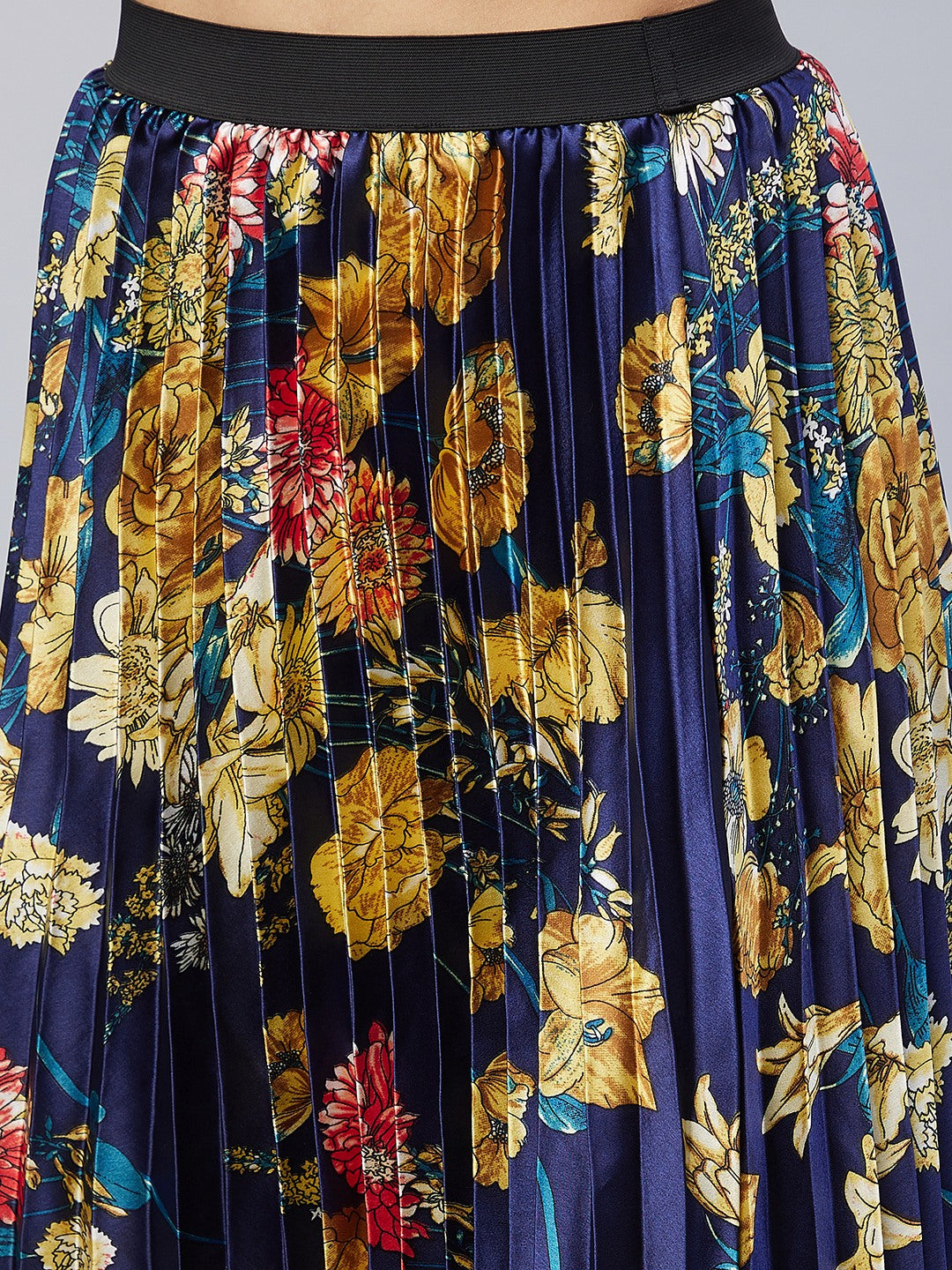 Women's Satin pleated skirt with Floral Print