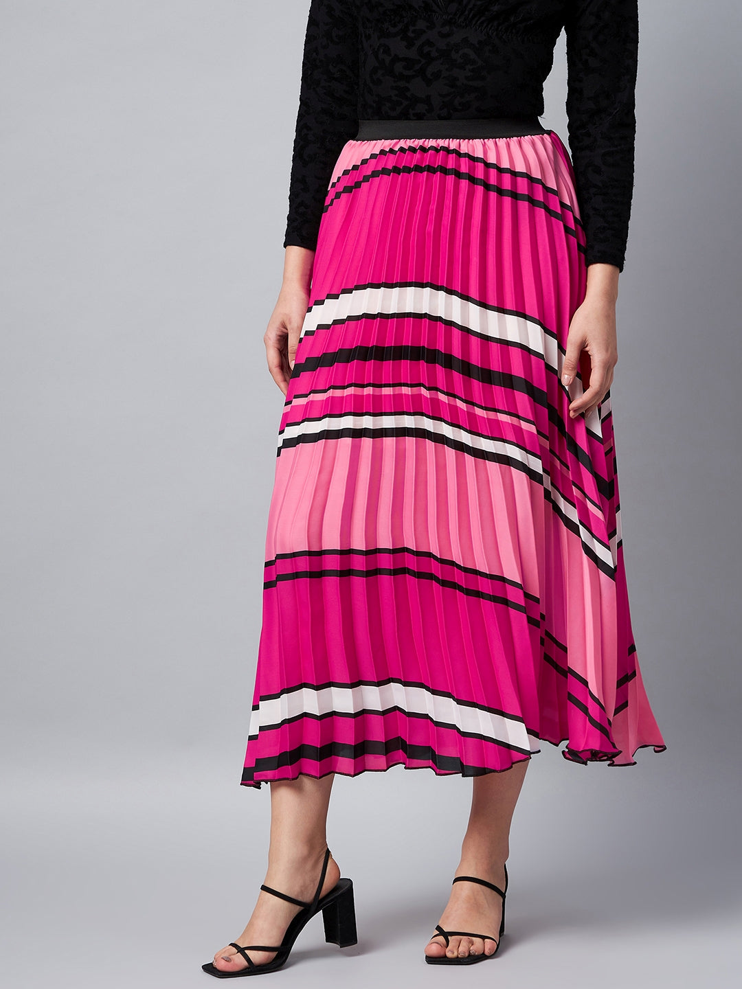 Women's Pink Pleated Satin Skirt