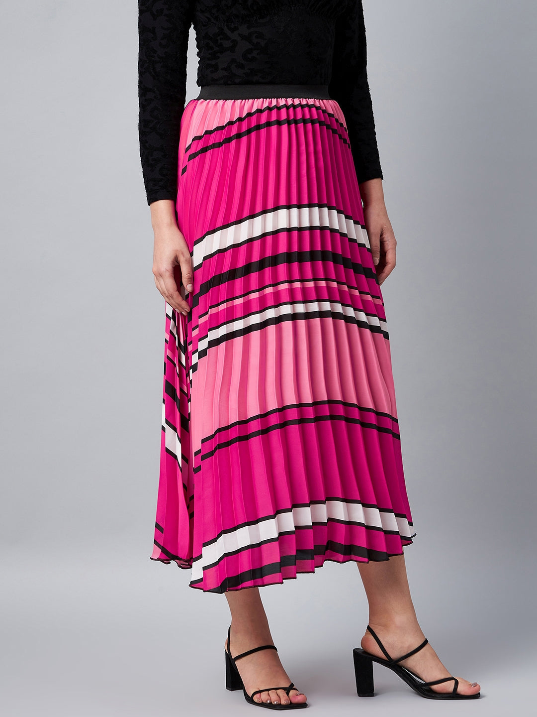 Women's Pink Pleated Satin Skirt