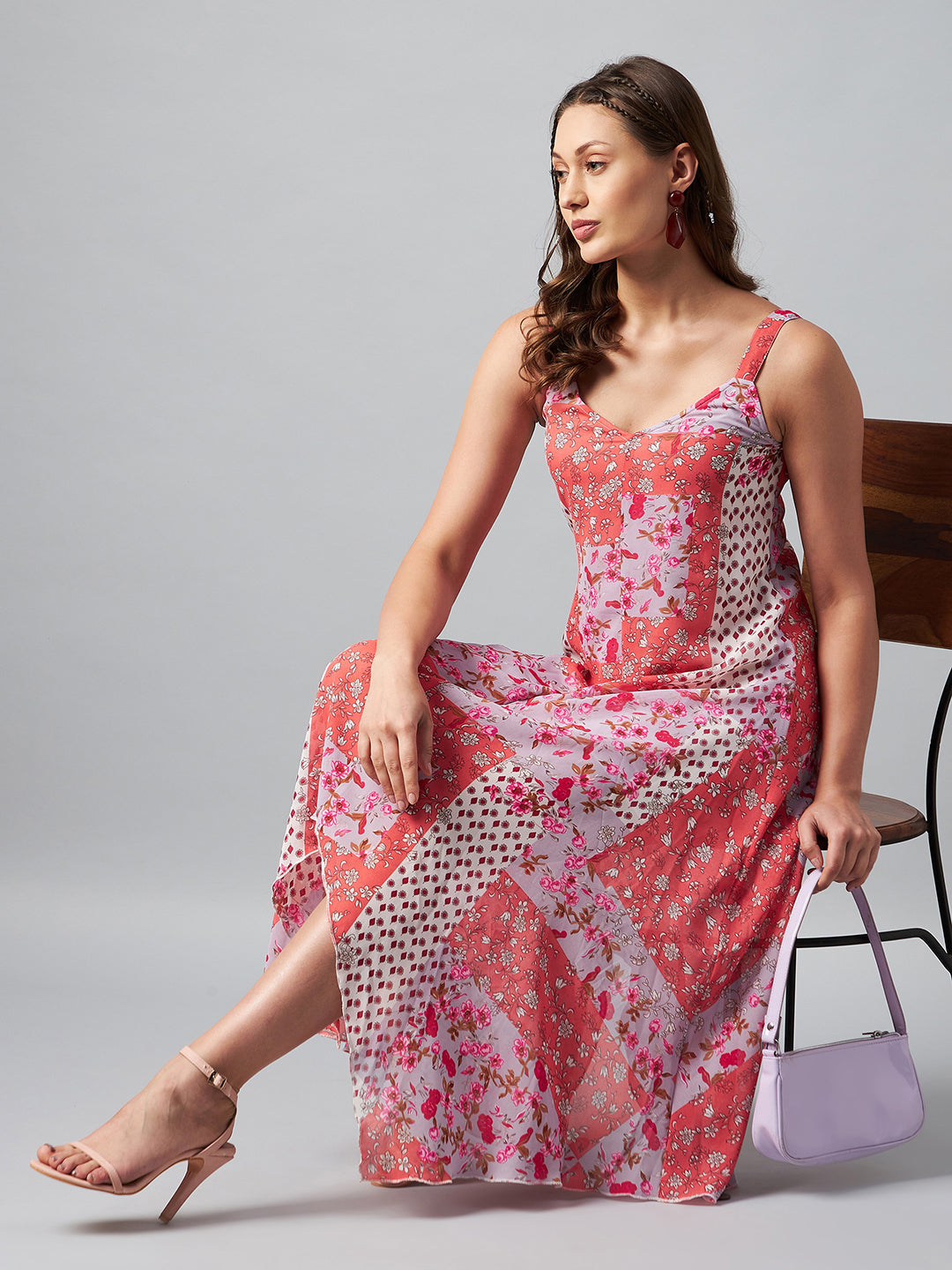 Women's Asymmetric Pink Tile Print Dress