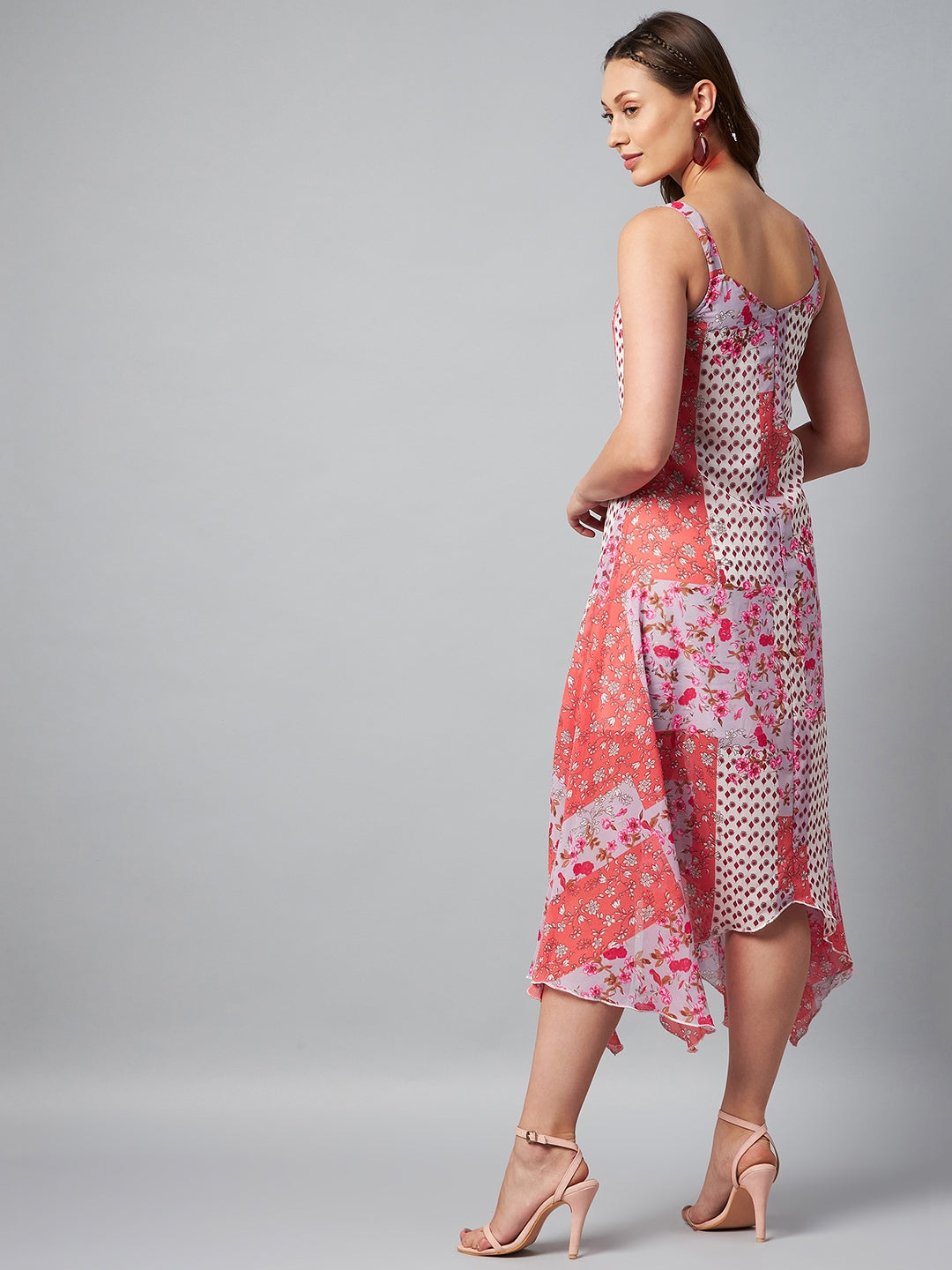 Women's Asymmetric Pink Tile Print Dress
