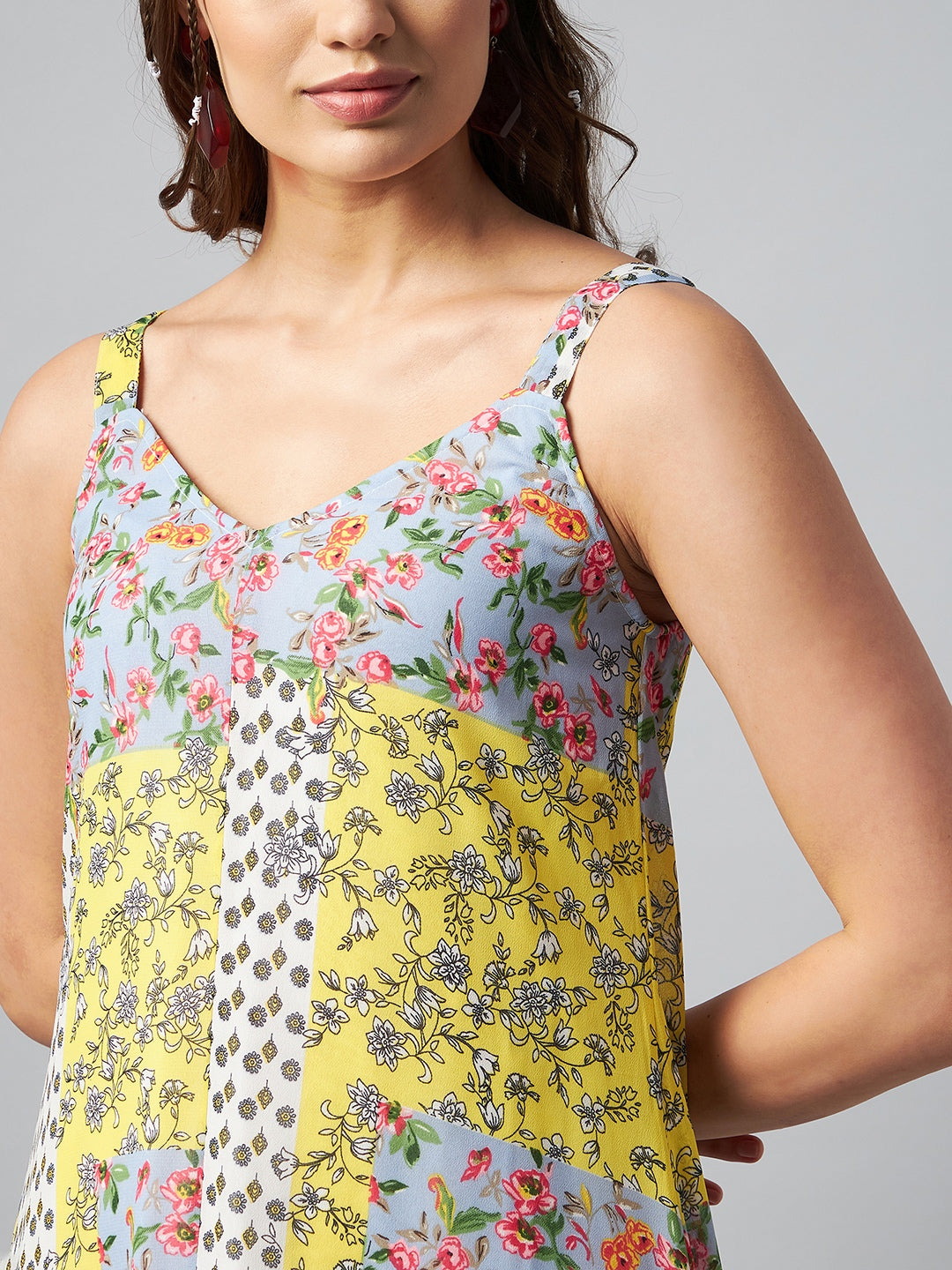 Women's Asymmetric Yellow Tile Print Dress
