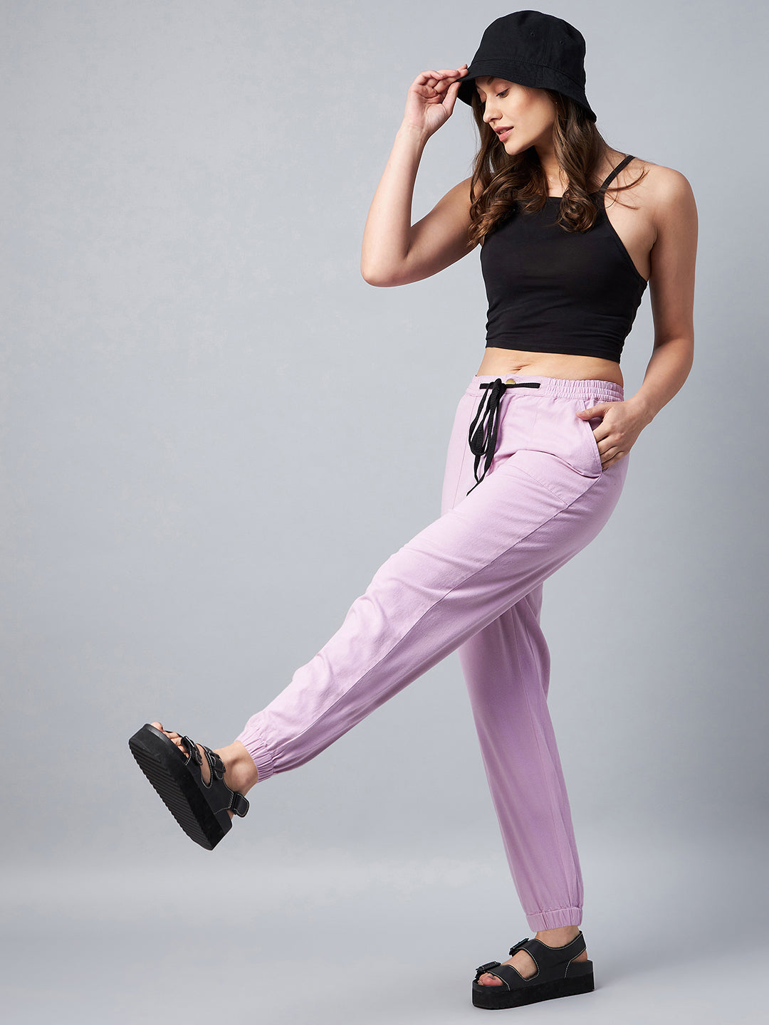 Women's Lavender Cotton Twill Jogger with Black Drawstring