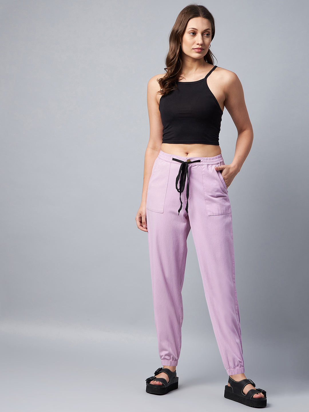 Women's Lavender Cotton Twill Jogger with Black Drawstring