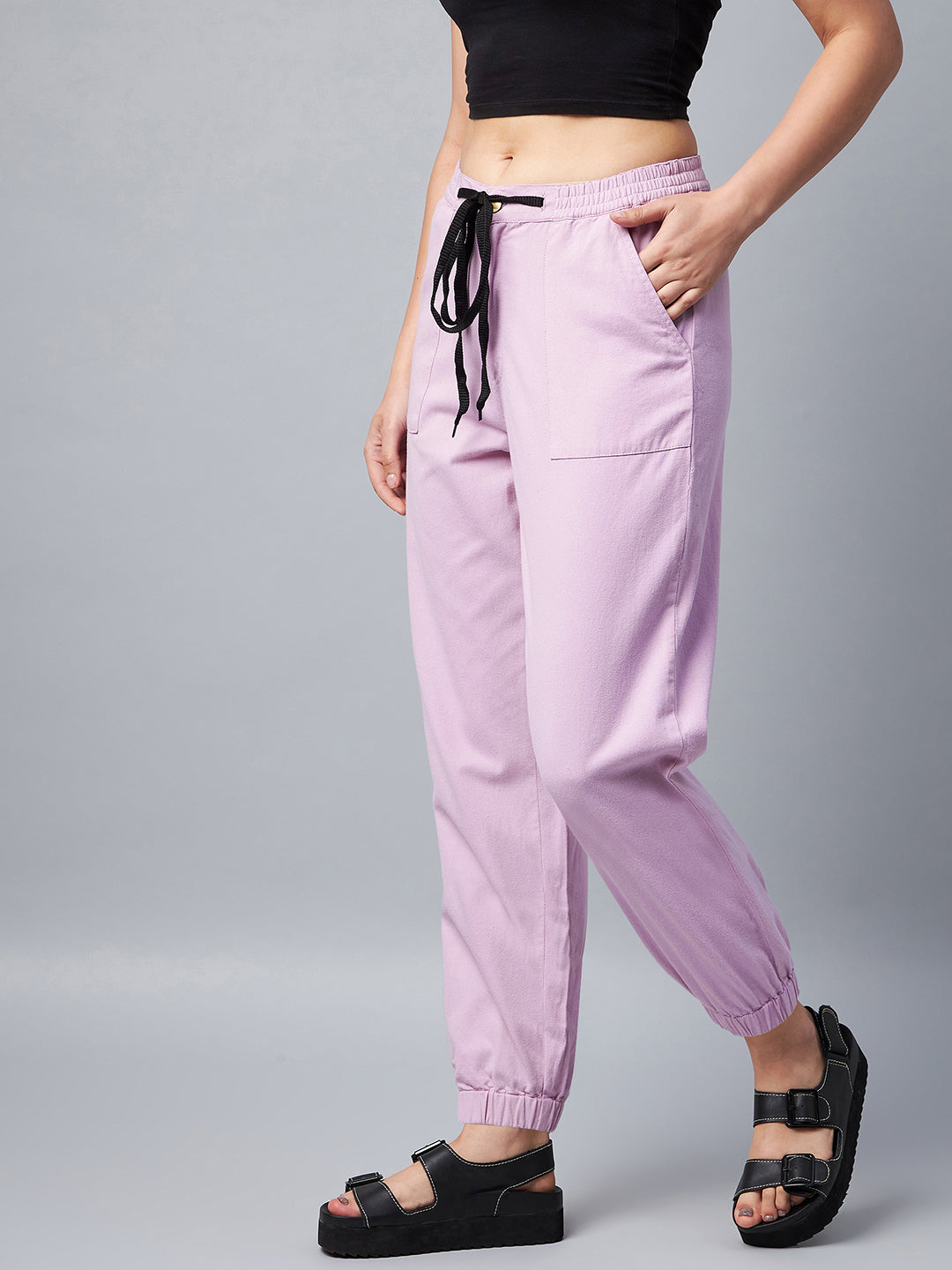 Women's Lavender Cotton Twill Jogger with Black Drawstring