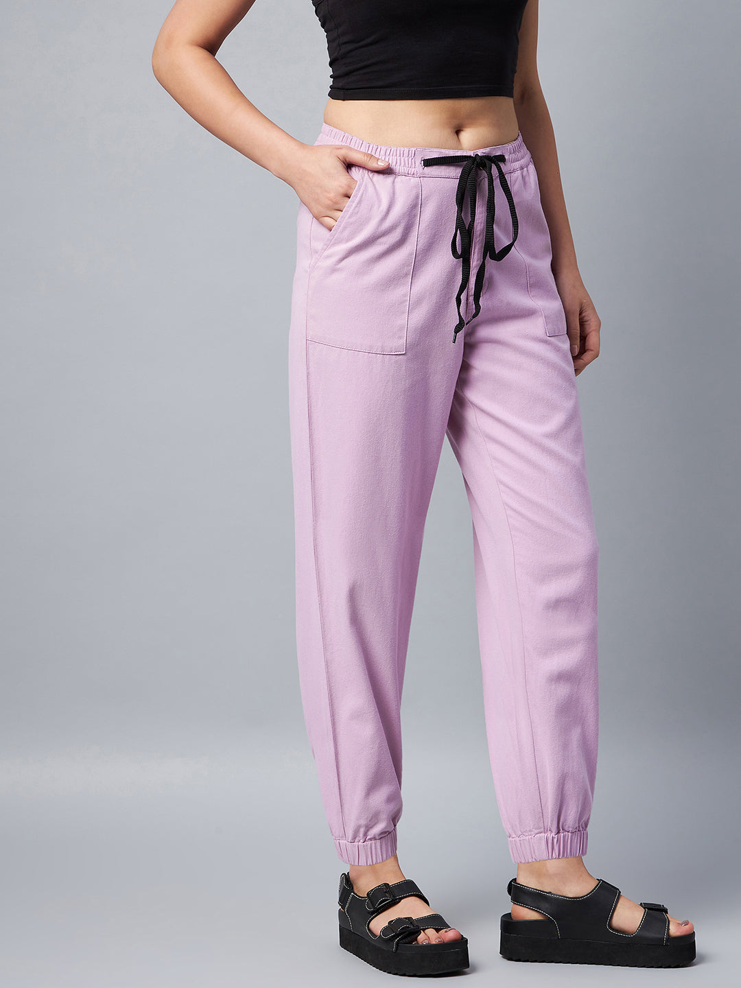 Women's Lavender Cotton Twill Jogger with Black Drawstring