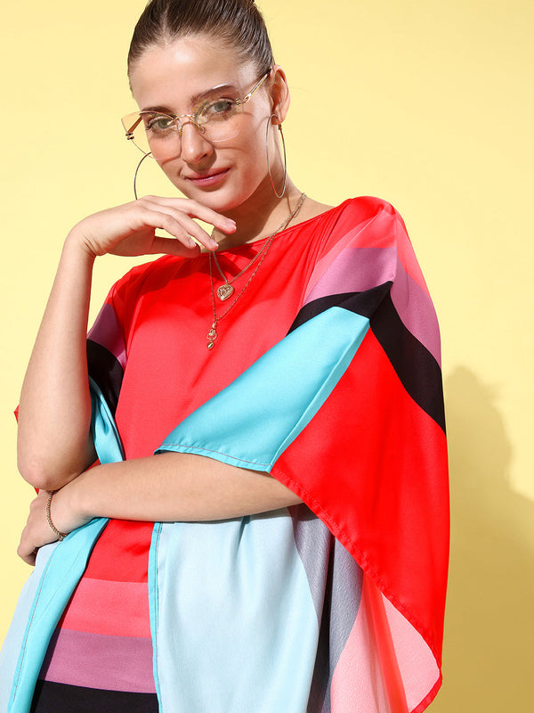 Women's Satin Multicoloured Kaftan Dress