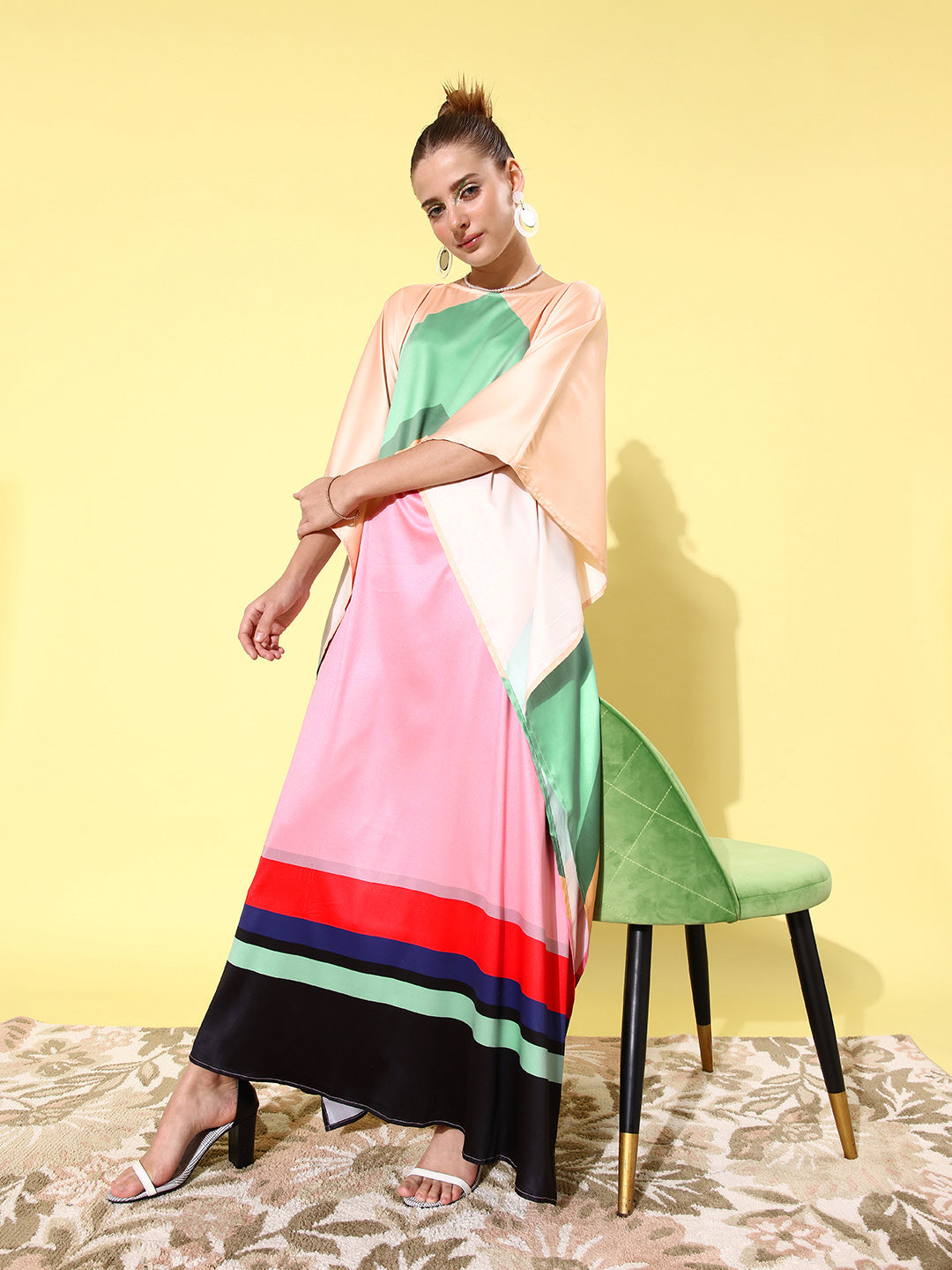 Women's Satin Multicoloured Kaftan Dress