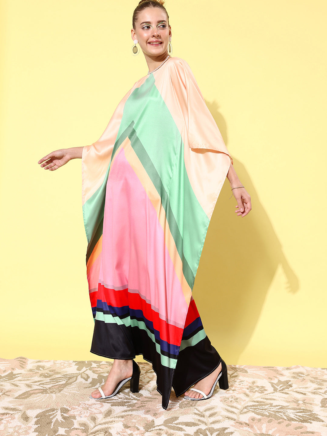 Women's Satin Multicoloured Kaftan Dress