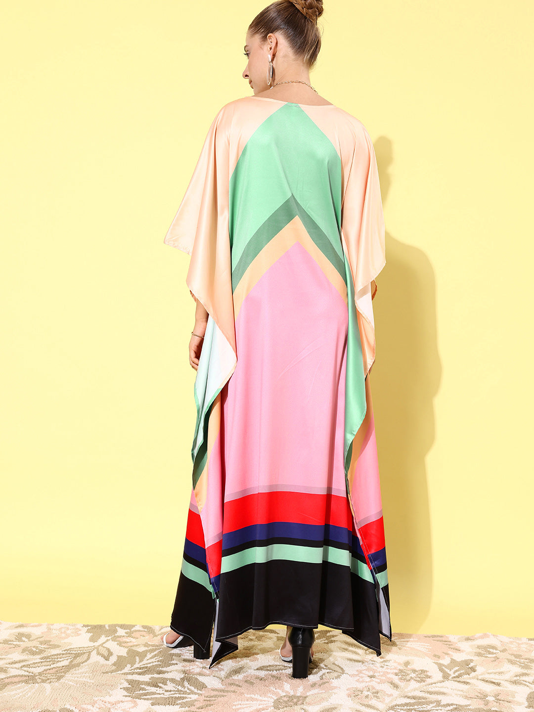 Women's Satin Multicoloured Kaftan Dress