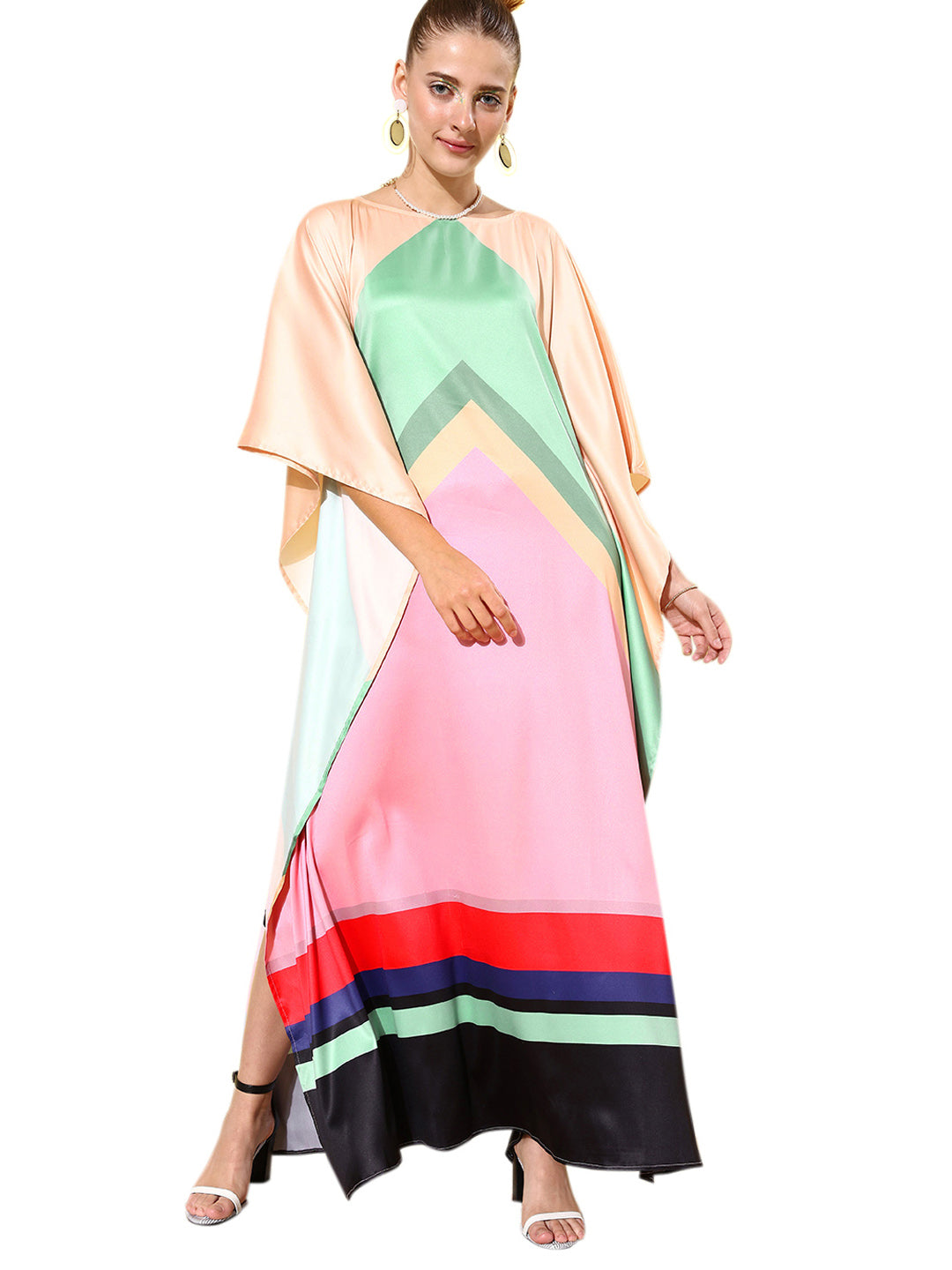 Women's Satin Multicoloured Kaftan Dress