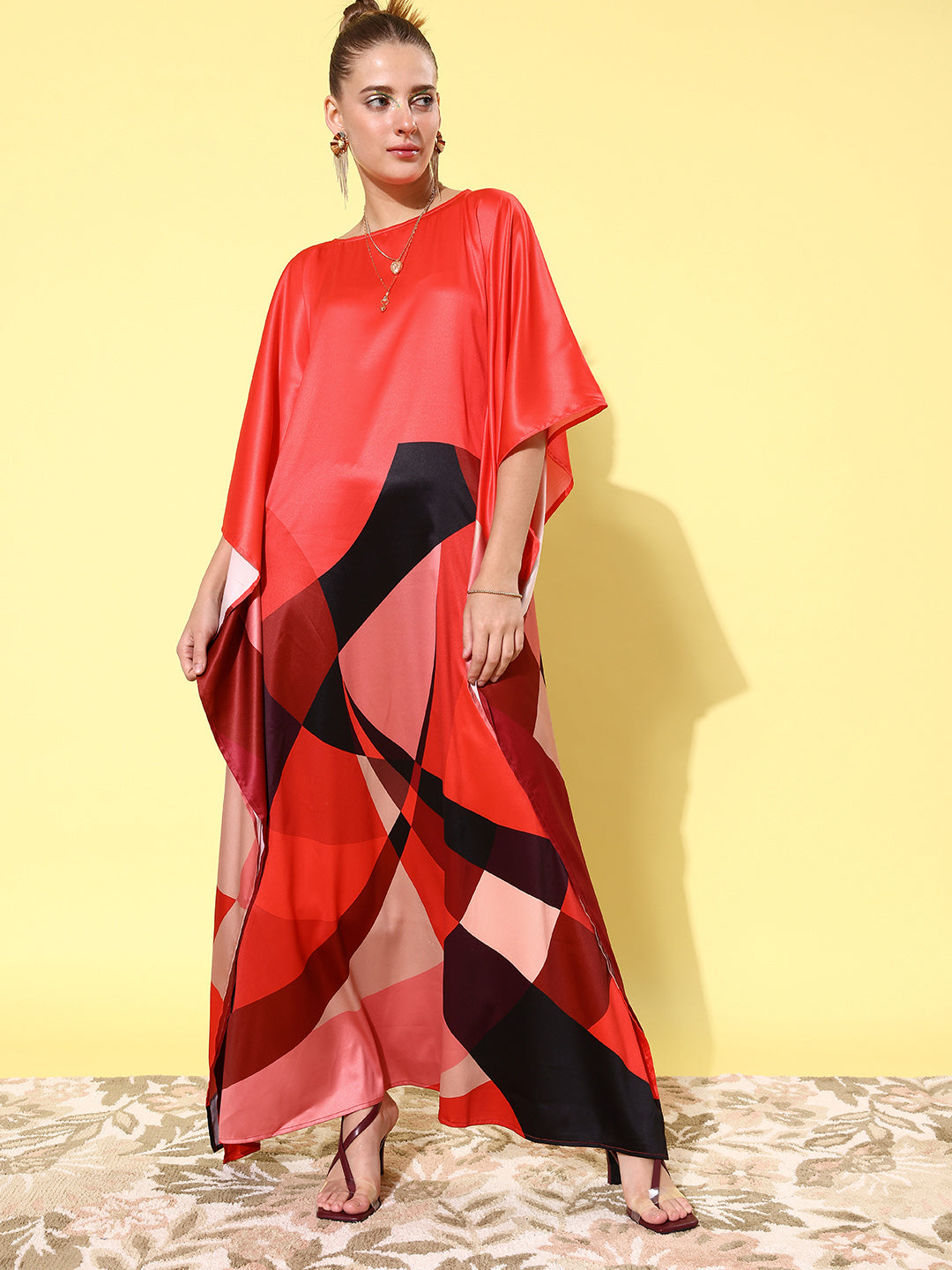 Women's Satin Red Kaftan Dress