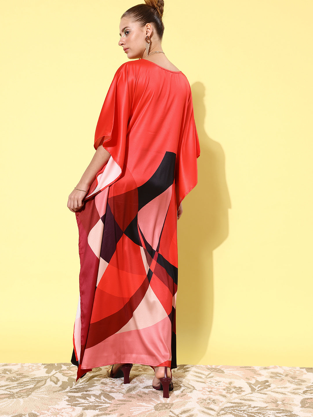 Women's Satin Red Kaftan Dress