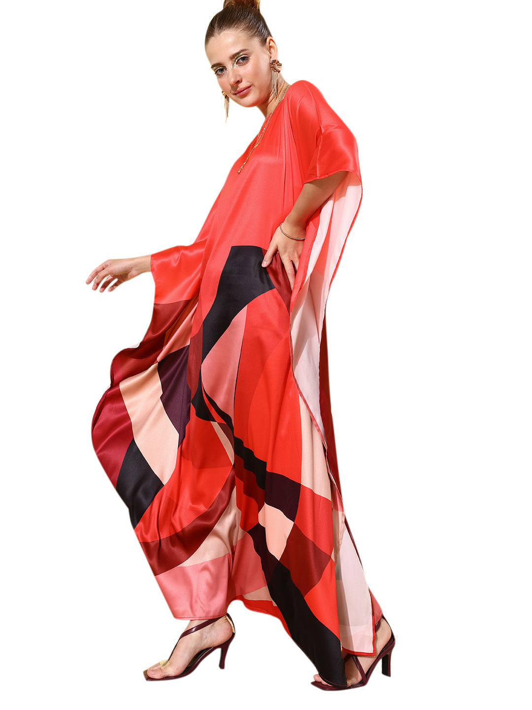 Women's Satin Red Kaftan Dress