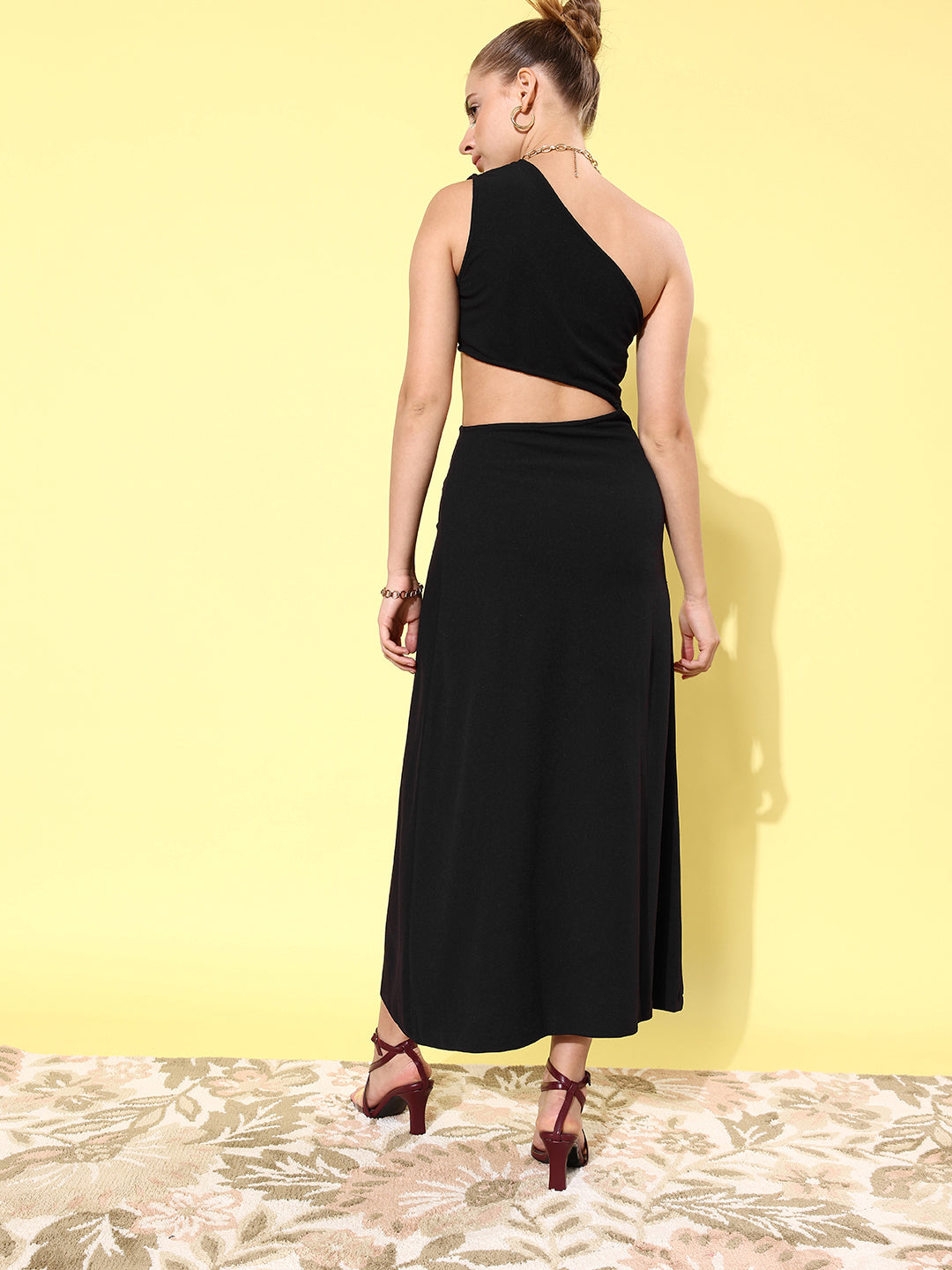 Women's Black Cut Out One Shoulder Maxi Dress