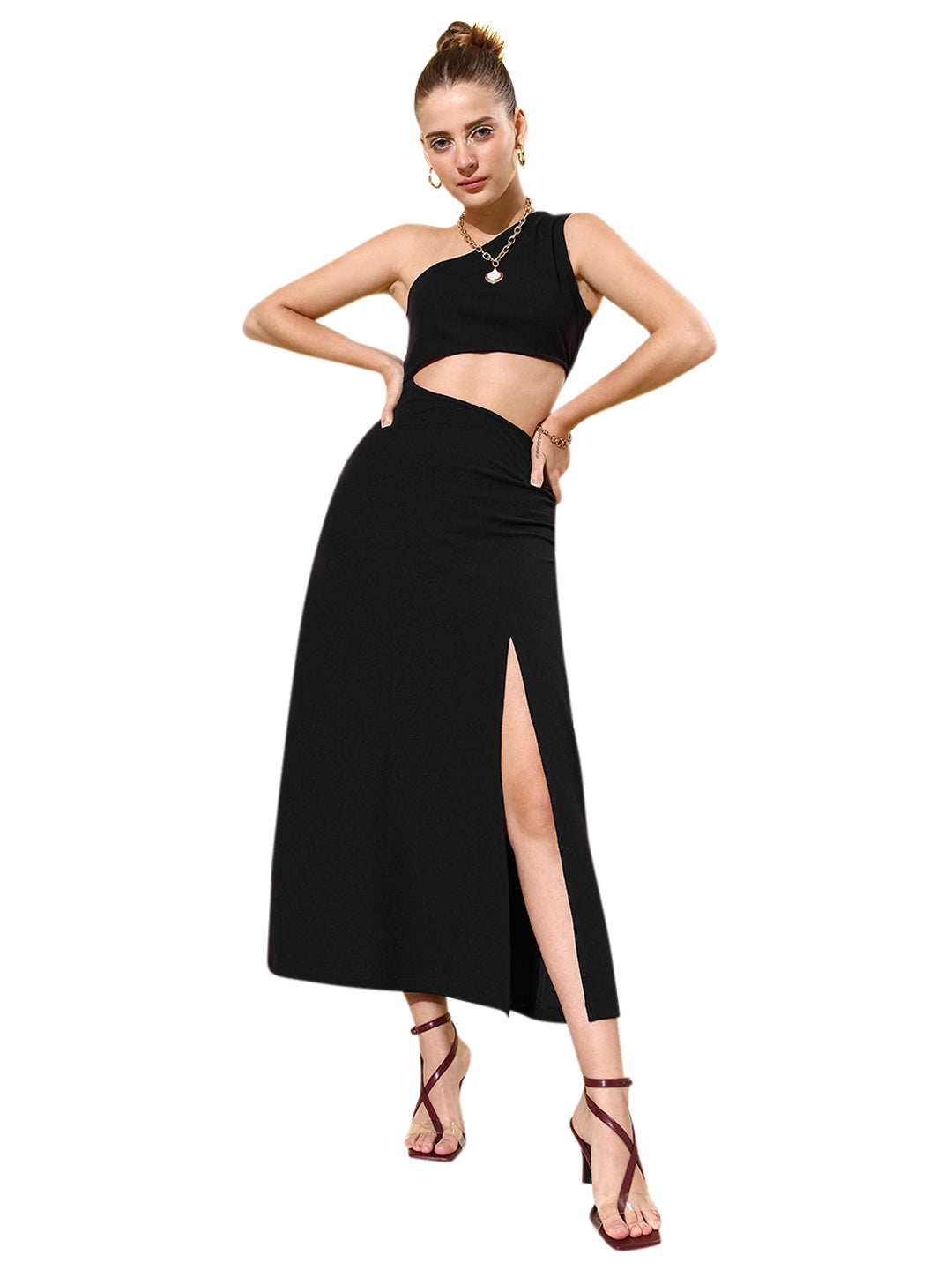 Women's Black Cut Out One Shoulder Maxi Dress