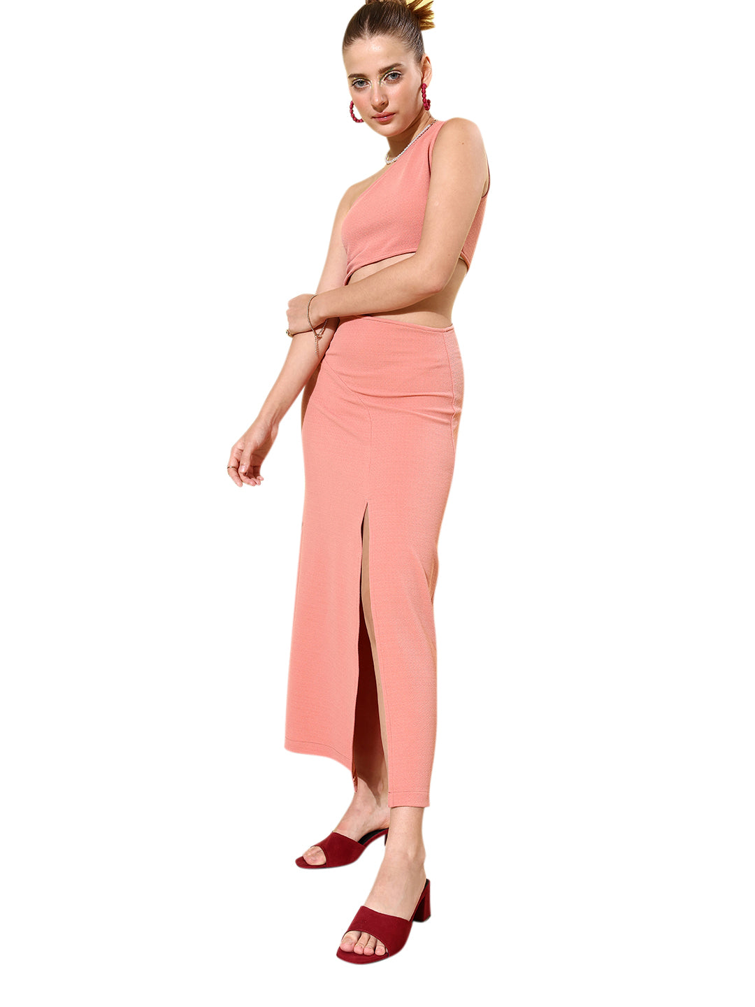 Women's Pink Cut Out One Shoulder Maxi Dress