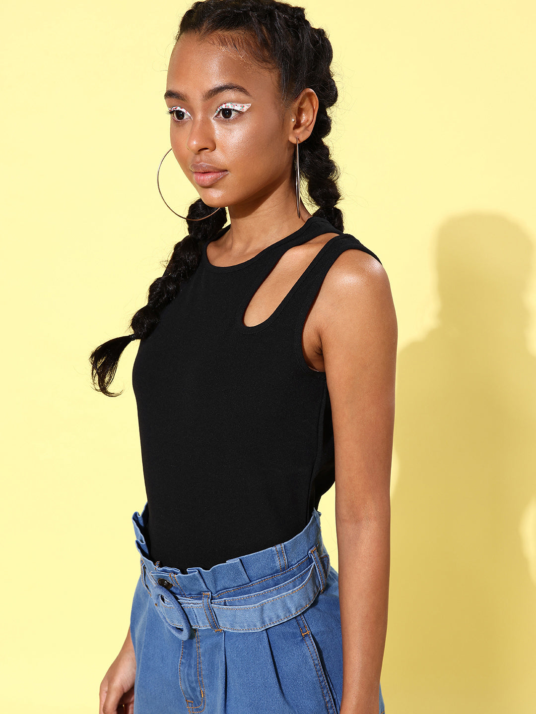 Women s Shoulder Cut out Crop Top Black Stylestone