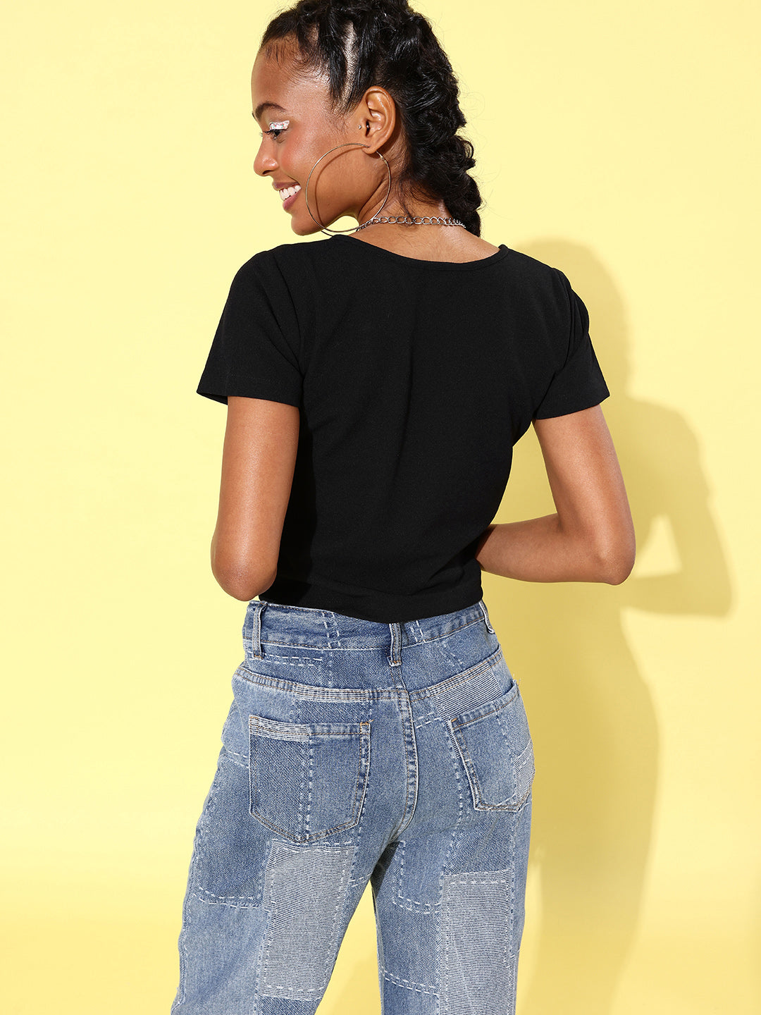 Women's Drawstring Crop Top- Black