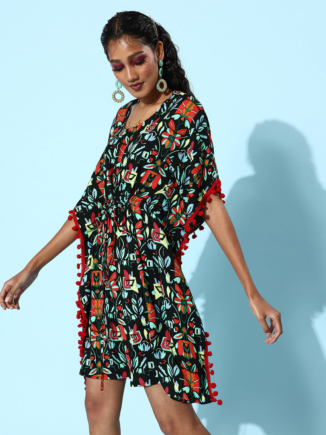 StyleStone Women's Multi Coloured Polyester Printed Kaftan Dress