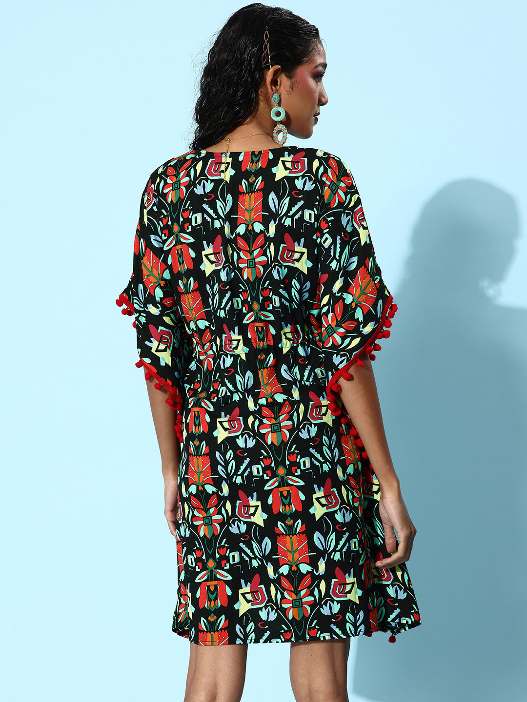 StyleStone Women's Multi Coloured Polyester Printed Kaftan Dress