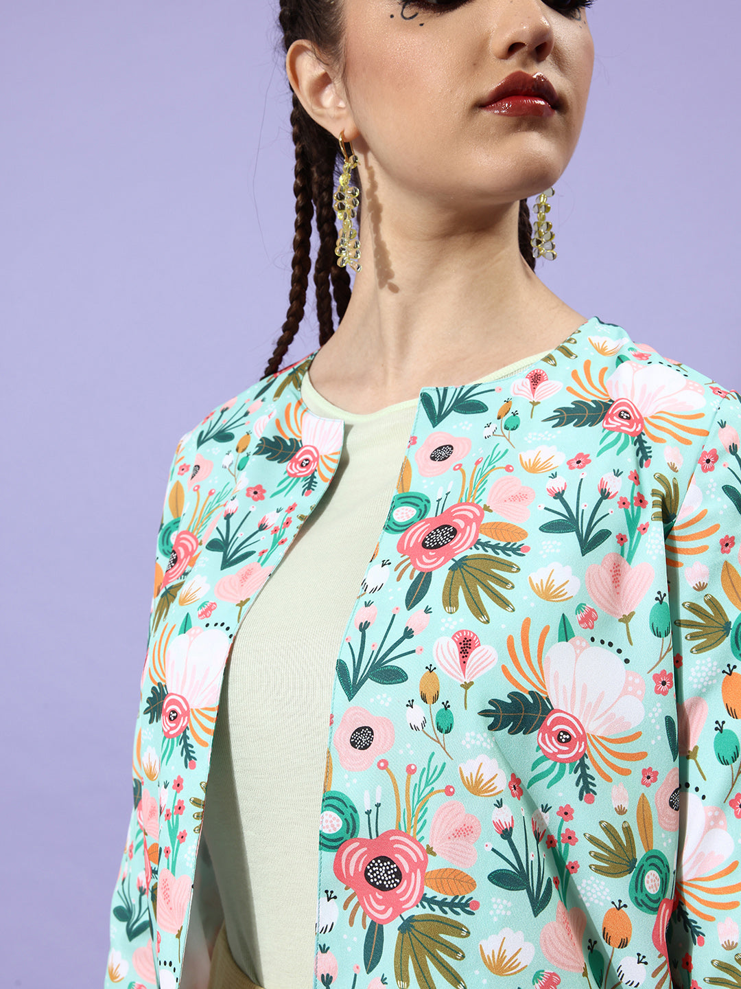 StyleStone Women's Green & Multi Floral Printed Polyester Shrug