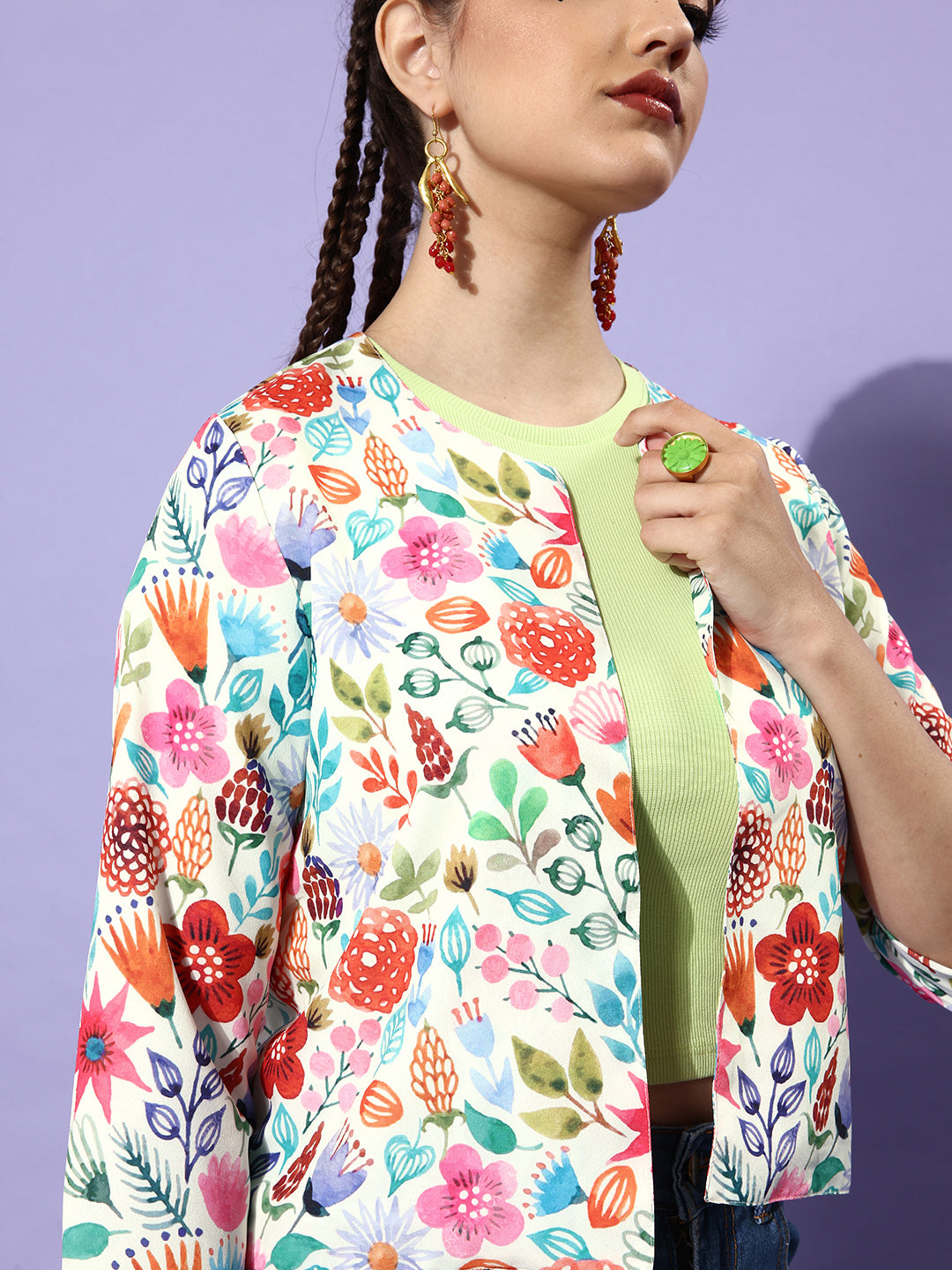 StyleStone Women's Multi Floral Printed Polyester Shrug