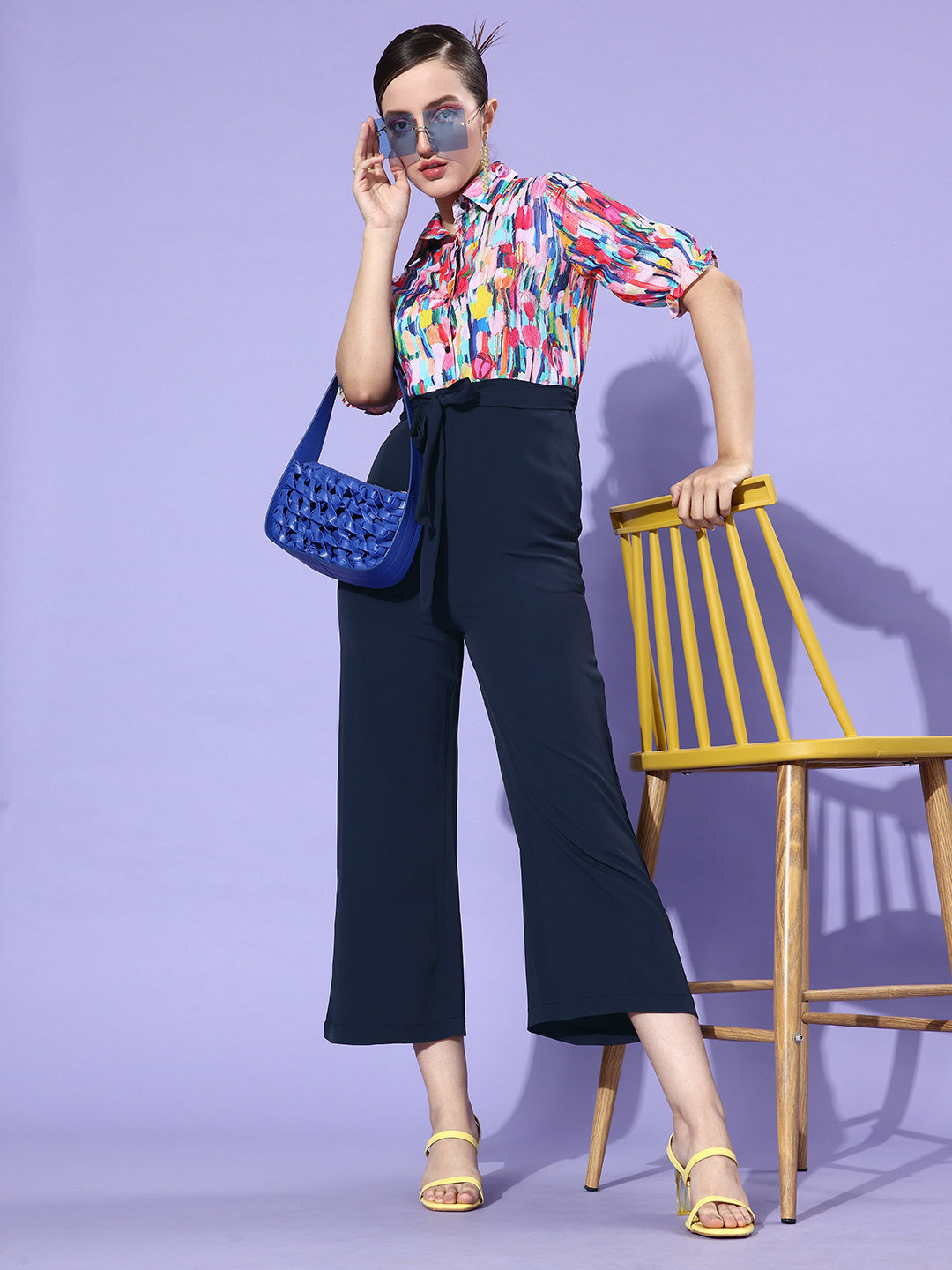 StyleStone Women's Polyester Multi & Navy Printed Jumpsuit