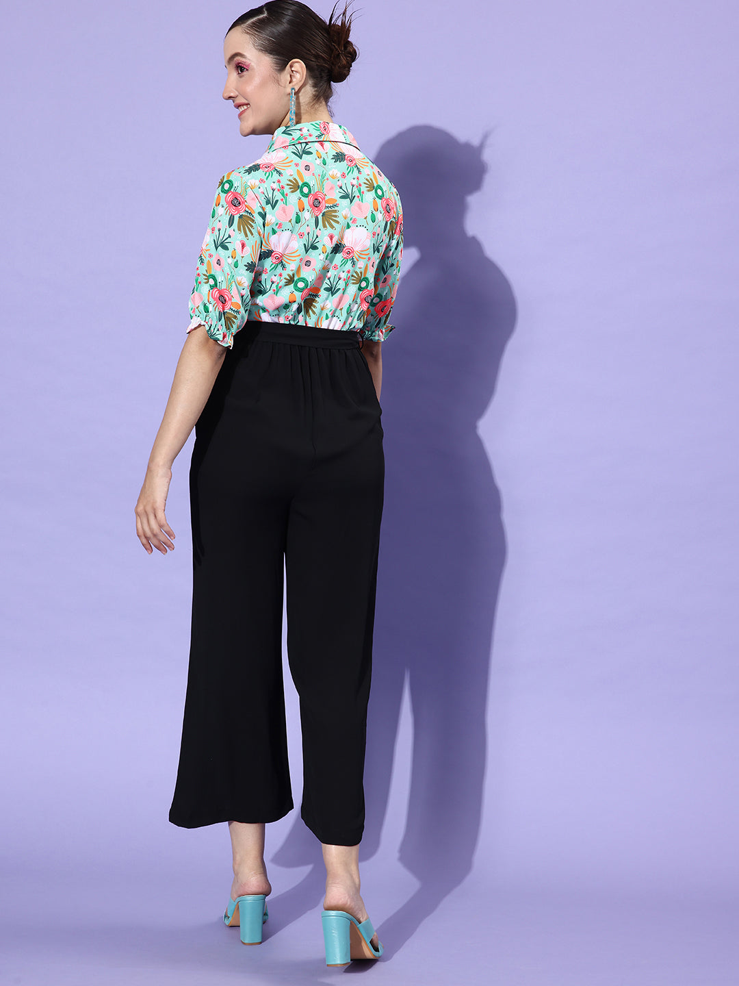 StyleStone Women's Polyester Multi & Black Printed Jumpsuit